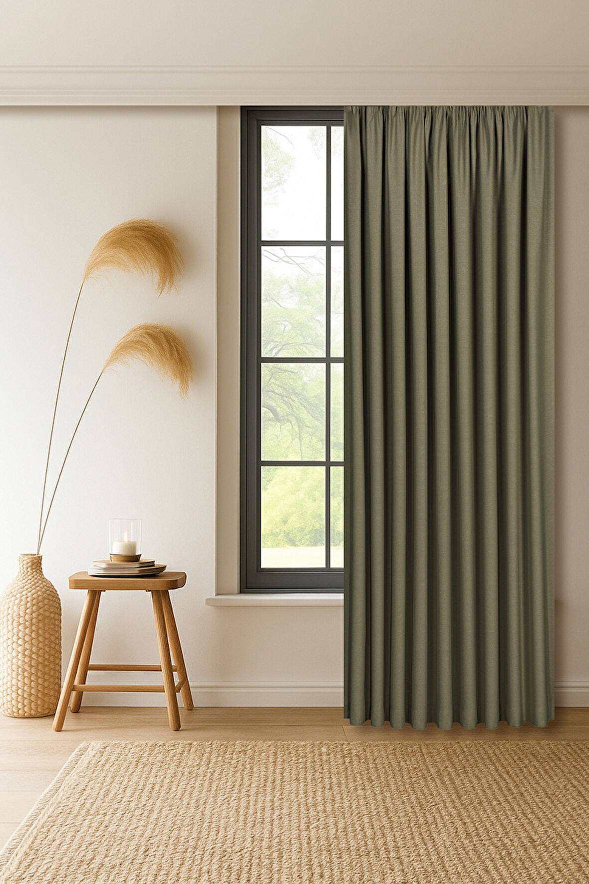 Gauze Fabric Design CAPRI KETEN DOKULU HAKI YÜKSEK KALİTELİ EKSTRAFORLU FON PERDE 225 x 270