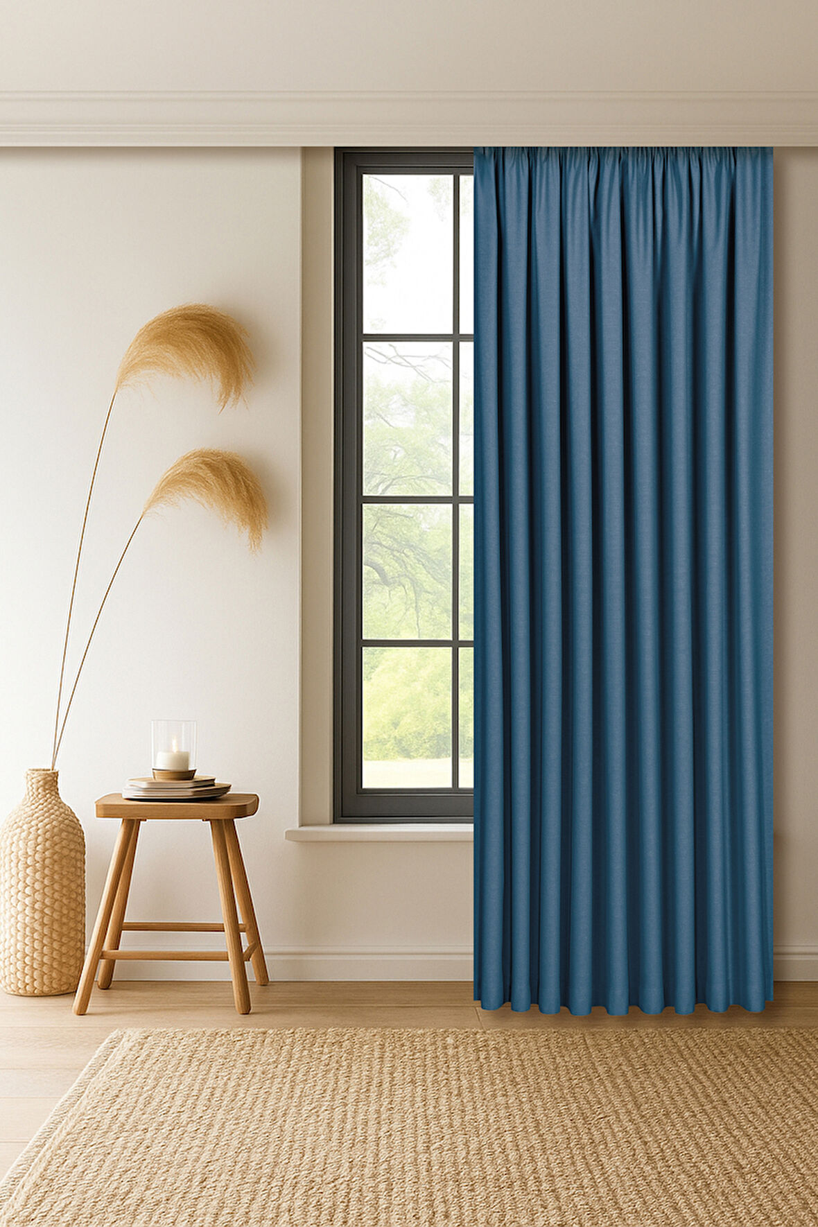 Gauze Fabric Design CAPRI KETEN DOKULU PETROL YÜKSEK KALİTELİ EKSTRAFORLU FON PERDE 225 x 250