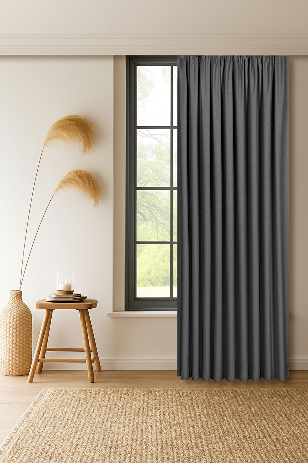 Gauze Fabric Design CAPRI KETEN DOKULU ANTRASIT YÜKSEK KALİTELİ EKSTRAFORLU FON PERDE 125 x 260