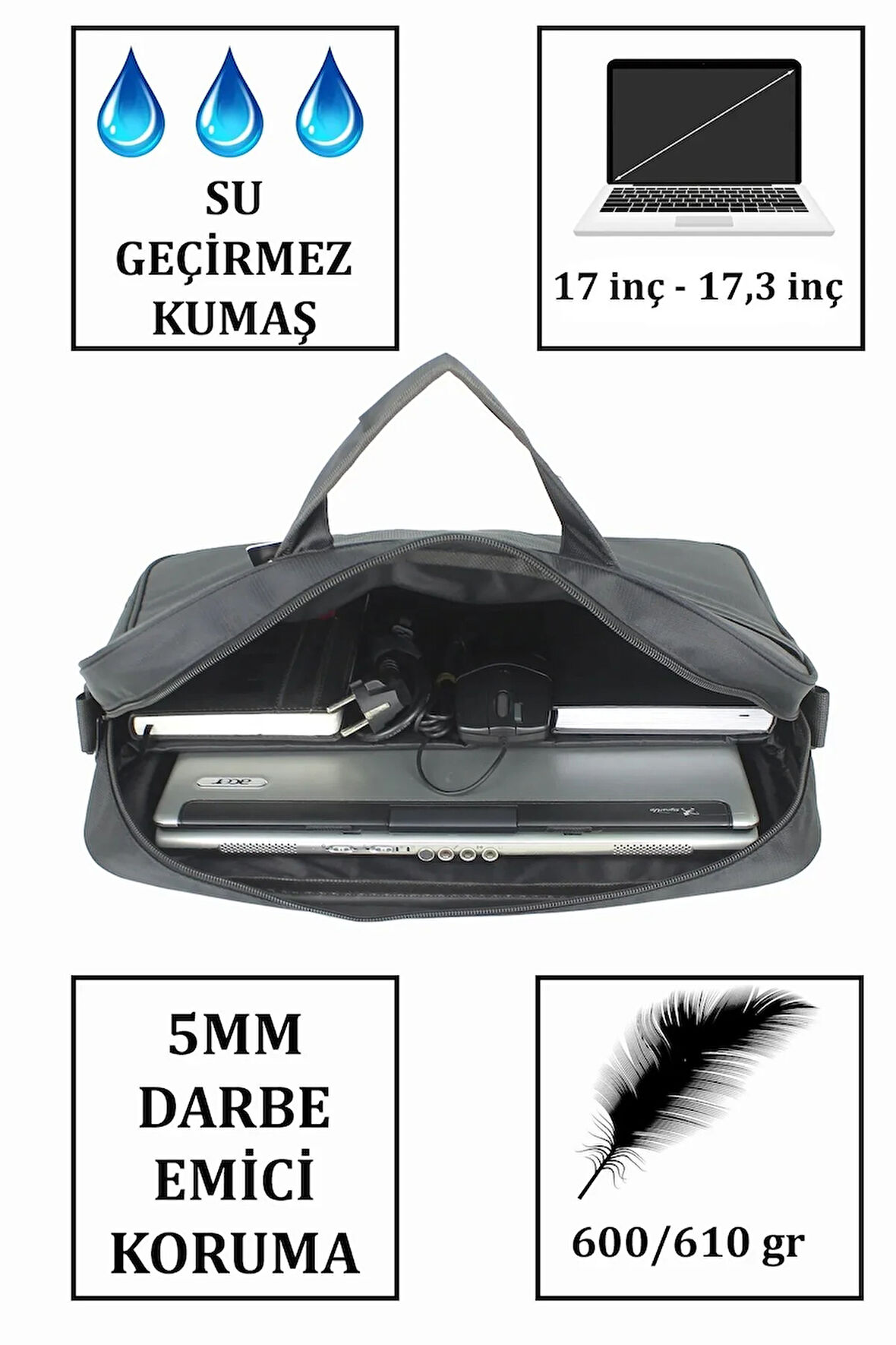 17,3 Inç Laptop-Notebook El Çantası 5mm Darbe Önleyici Koruma Suya Dayanıklı Yüzey