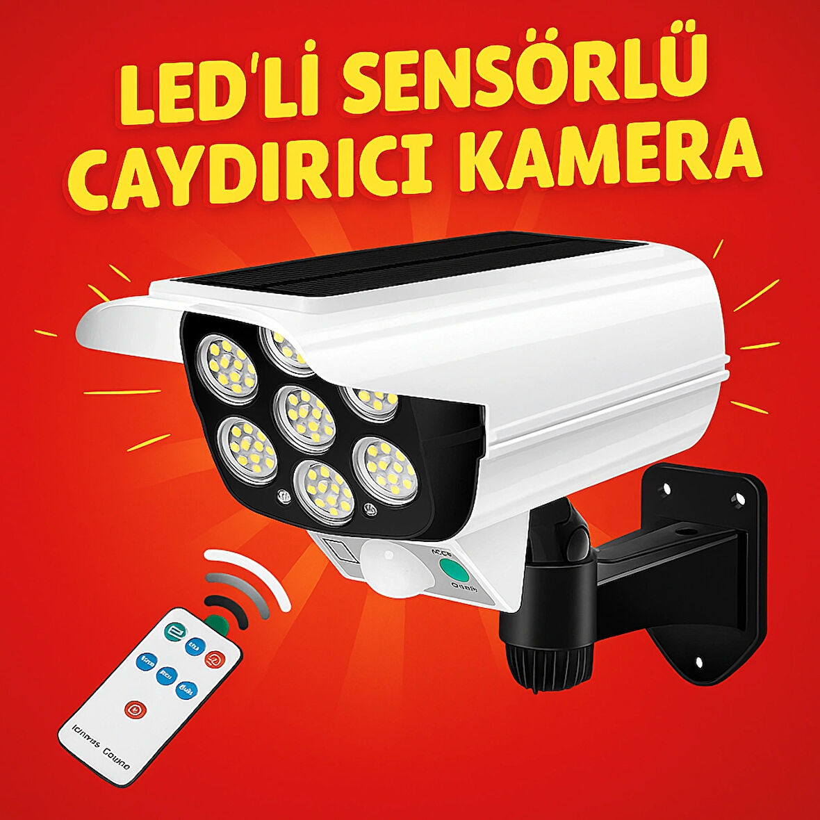 Caydırıcı Kamera Güneş Enerjili Solar 77 Ledli Hareket Sensörlü Kumandalı