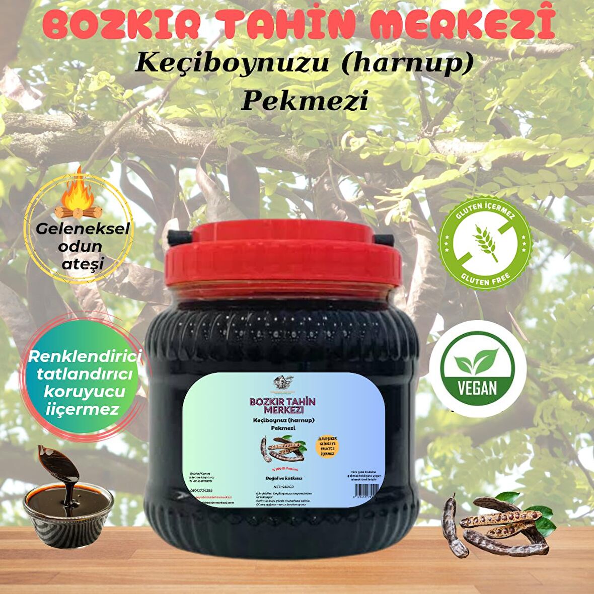 Bozkır Tahin Merkezi Keçiboynuzu (Harnup) Köy Pekmezi 950 gr (Katkısız&doğal)