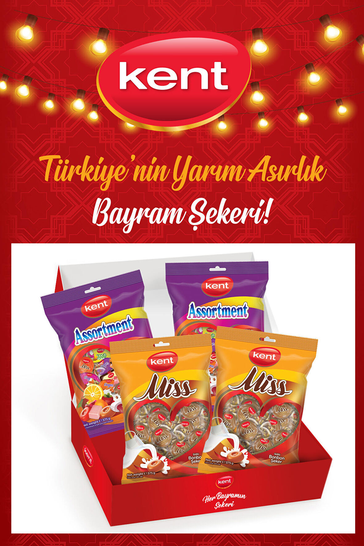 Kent Assortment Karışık (375 g)*2 + Kent Missbonbon Sütlü Şeker (375 g)*2