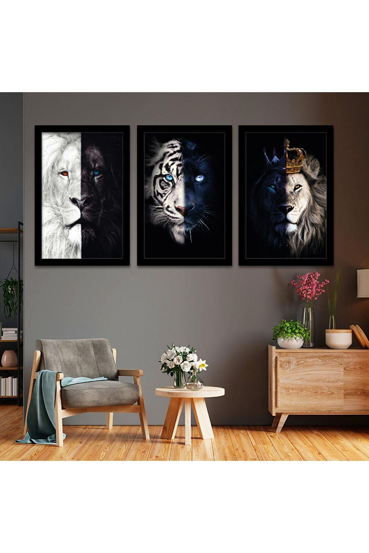 GOLD AYNALI PLEKSİ ÇERÇEVELİ MODERN ALTIN SARISI BÜYÜK BEYAZ ÇİÇEK DESENLİ SOYUT ÇİZİM TABLO