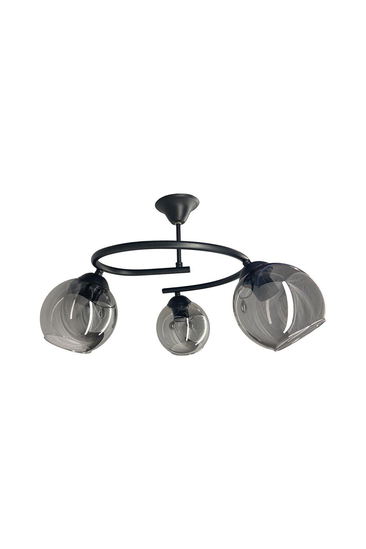 Dönence Siyah 3'lü Füme Camlı Avize | Kaliteli Modern Metal Avize