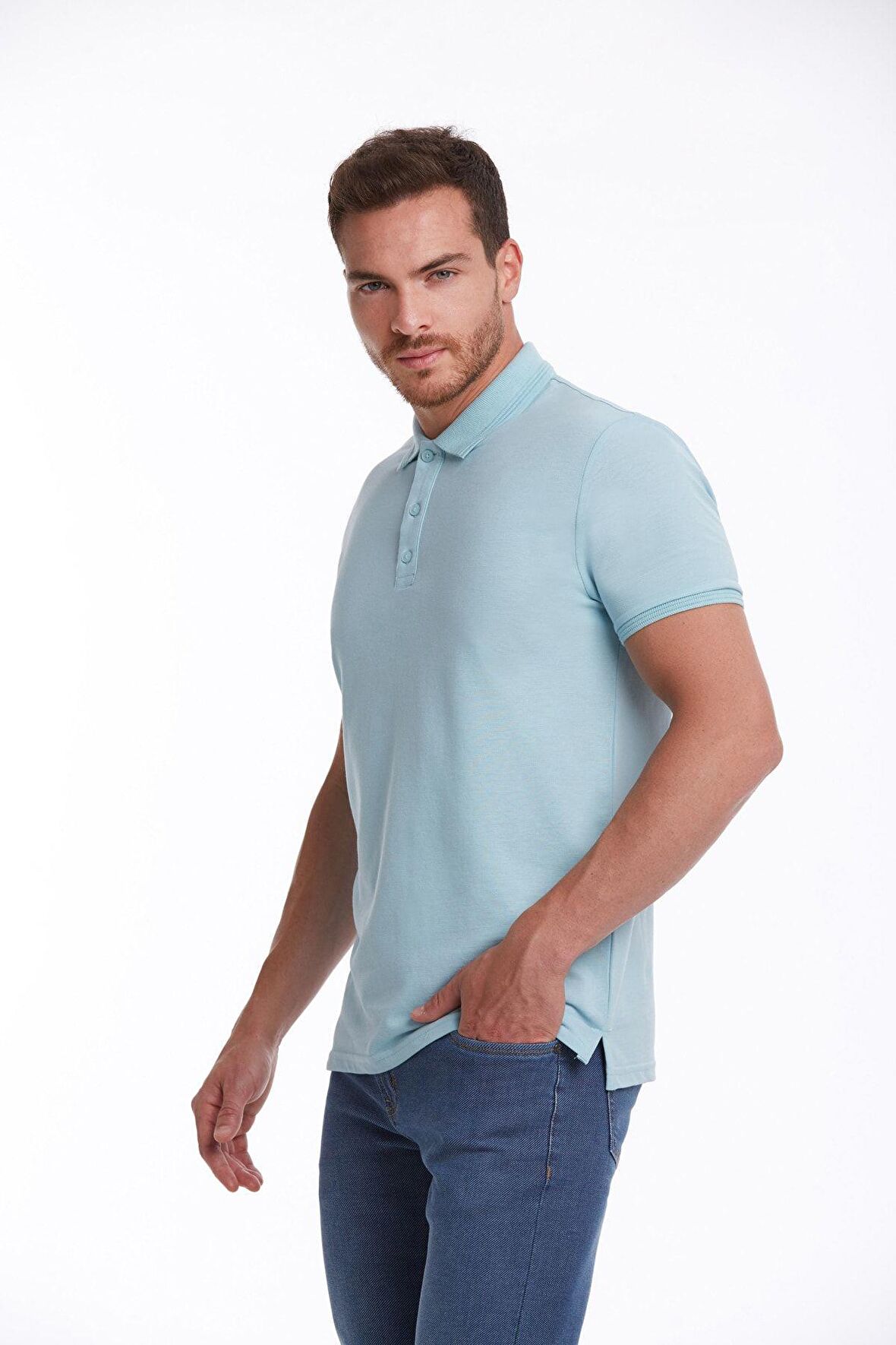 Açık Mavi Regular Fit %100 Pamuk Polo Yaka Tişört | XXL