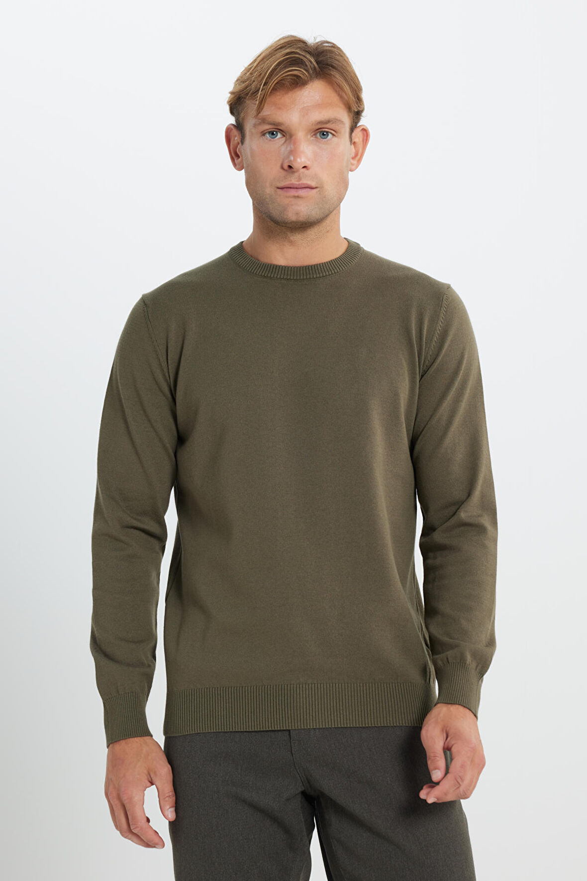 Pamuklu Standart Fit Normal Kesim Bisiklet Yaka Triko Kazak