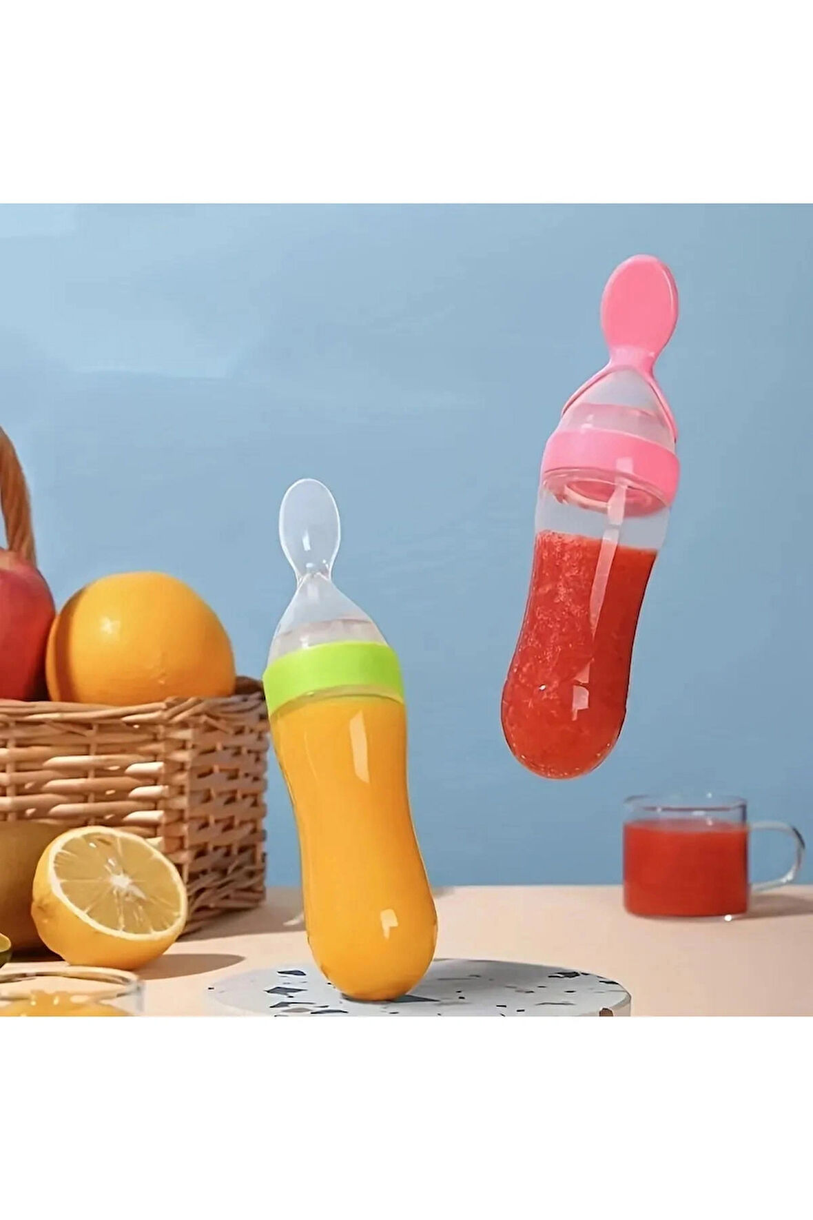 Yenidoğan Besleme Aparatı Kaşık Tipi Biberon Sızdırmaz Ek Gıda Kaşık Kapaklı Mama Kaşık