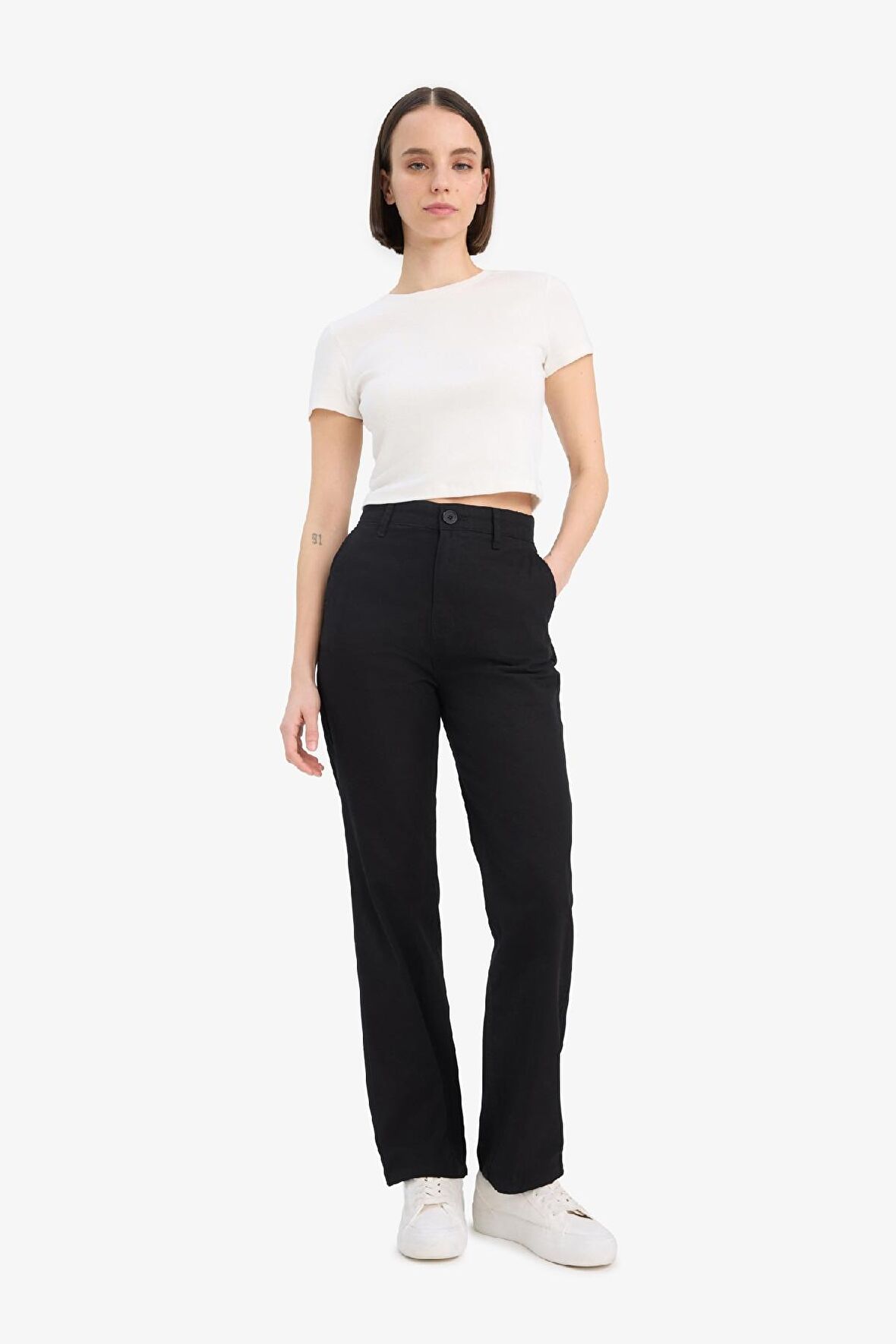 DeFacto Coool Straight Fit Gabardin Pantolon Yüksek Bel E4346AX25SPBK27