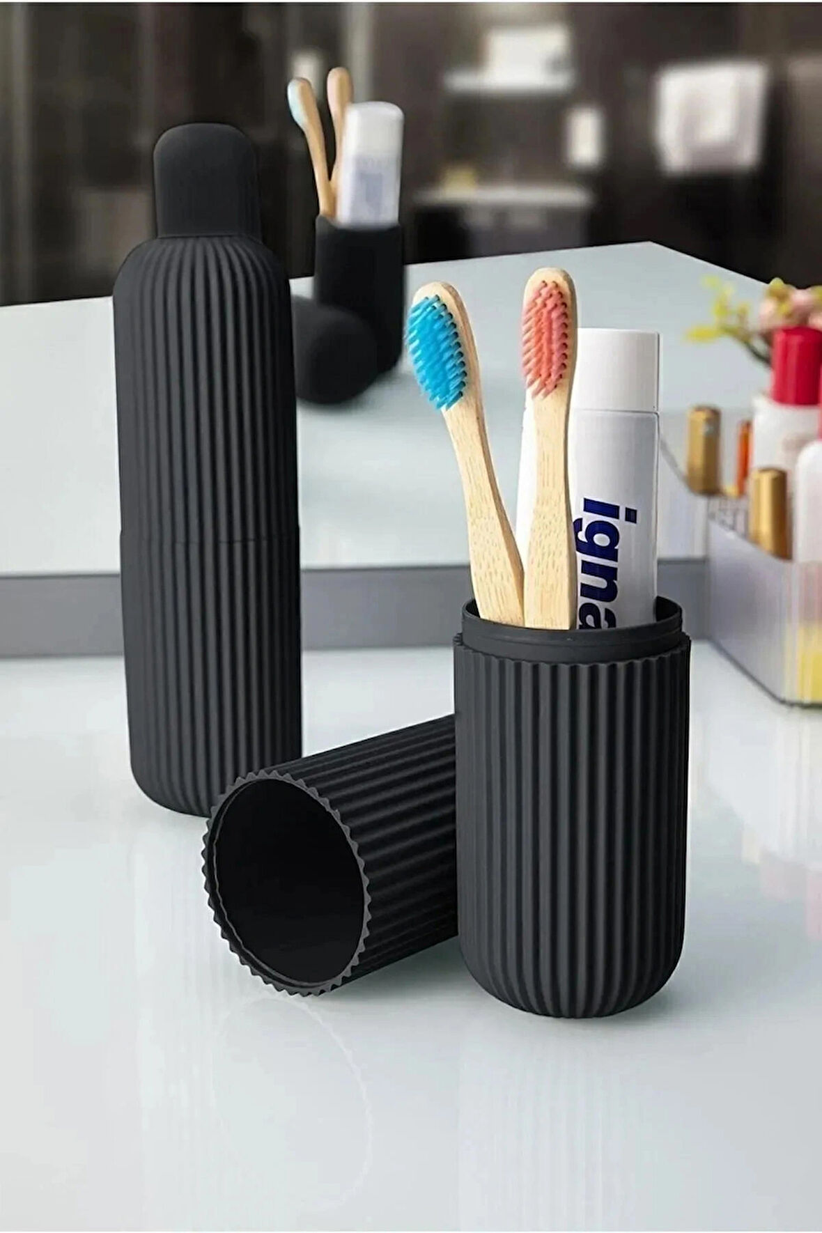 Seyahat Tipi Aksesuar Taşıma Kabı Gözlük Diş Macunu Diş Fırçası Saklama Kutusu Siyah Makyaj Fırçası