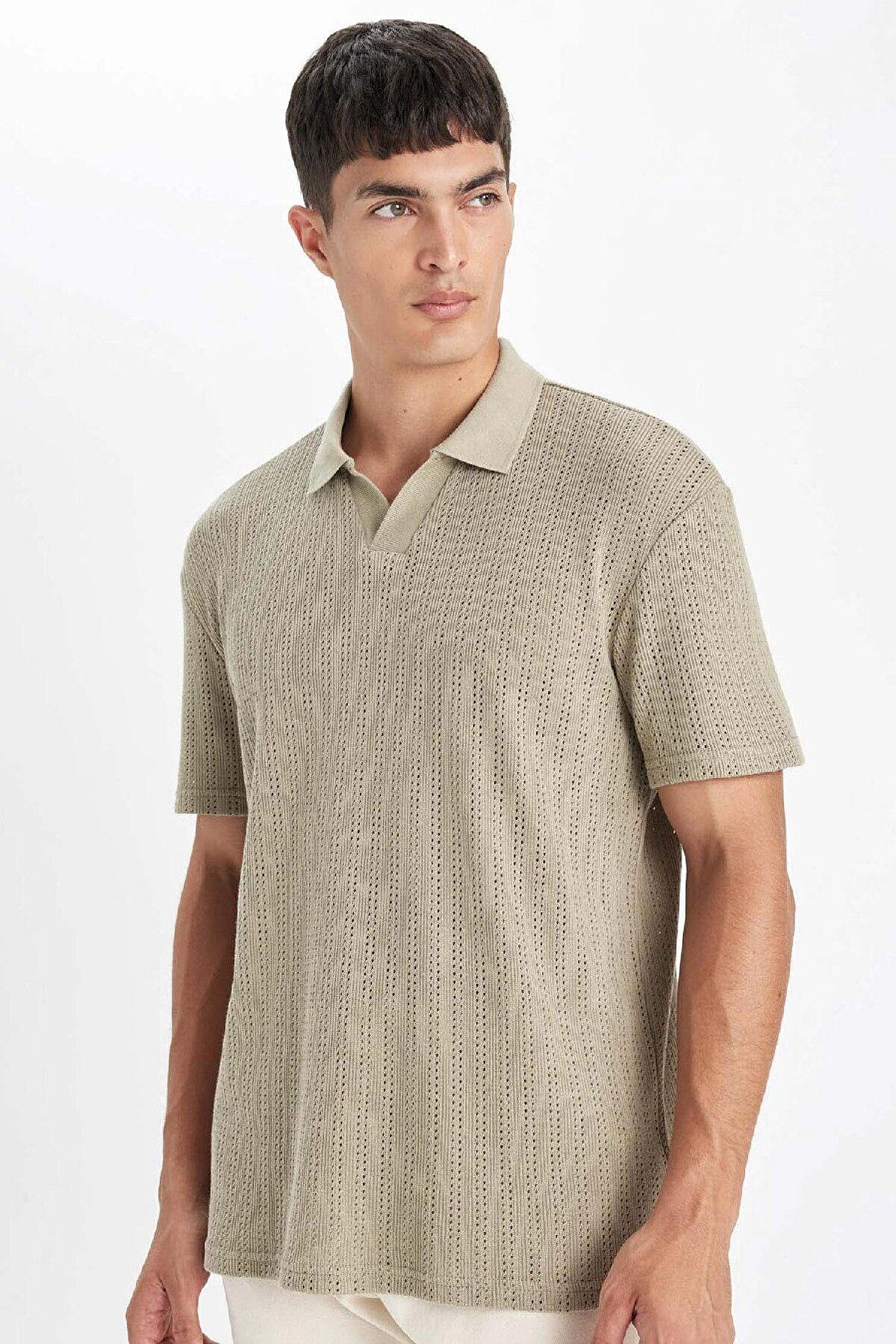 DeFacto Regular Fit Kısa Kollu Dokulu Triko Polo Tişört D4810AX24SMKH96