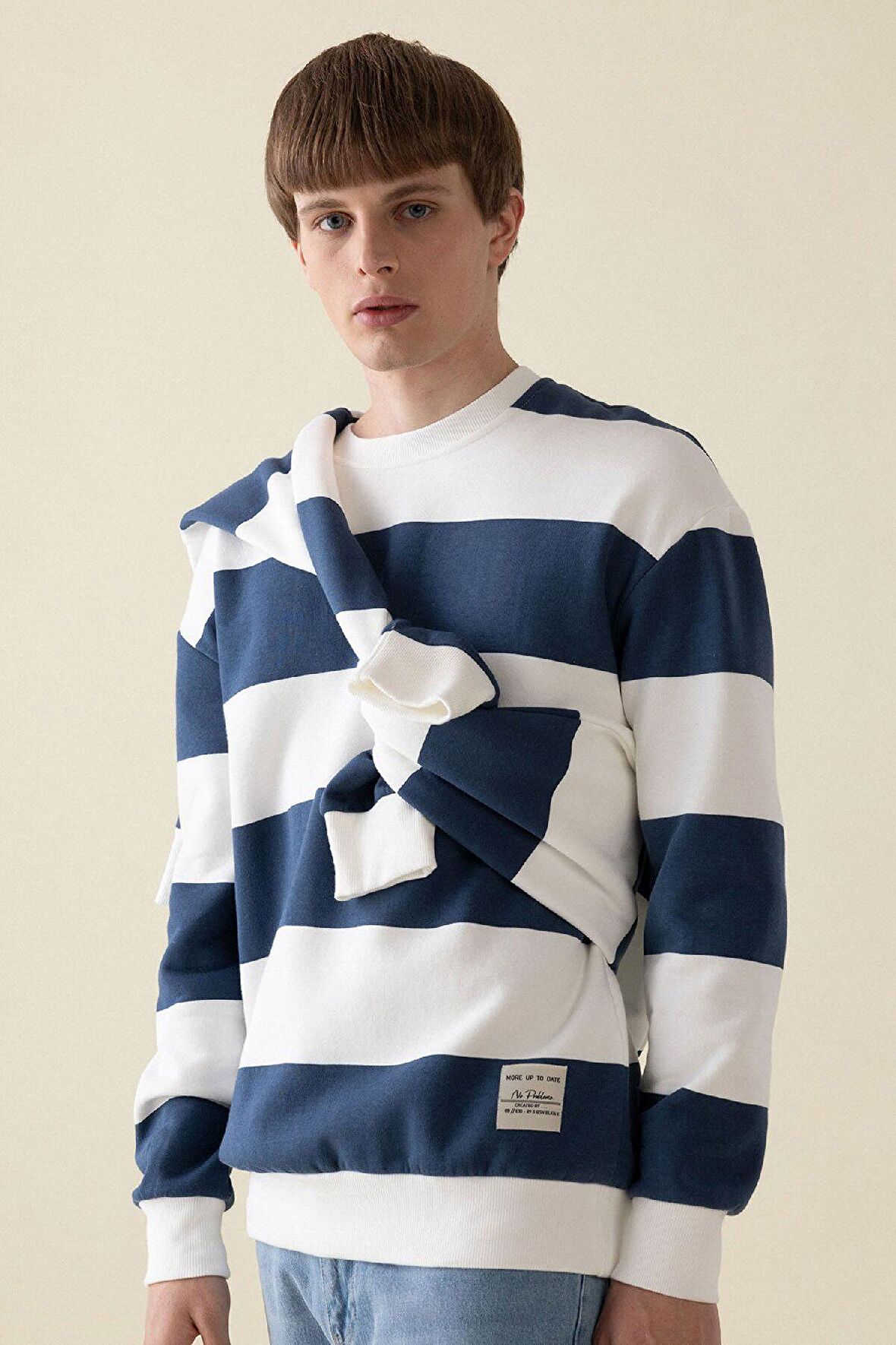DeFacto Boxy Fit Bisiklet Yaka Çizgili Sweatshirt A9066AX24AUBE88