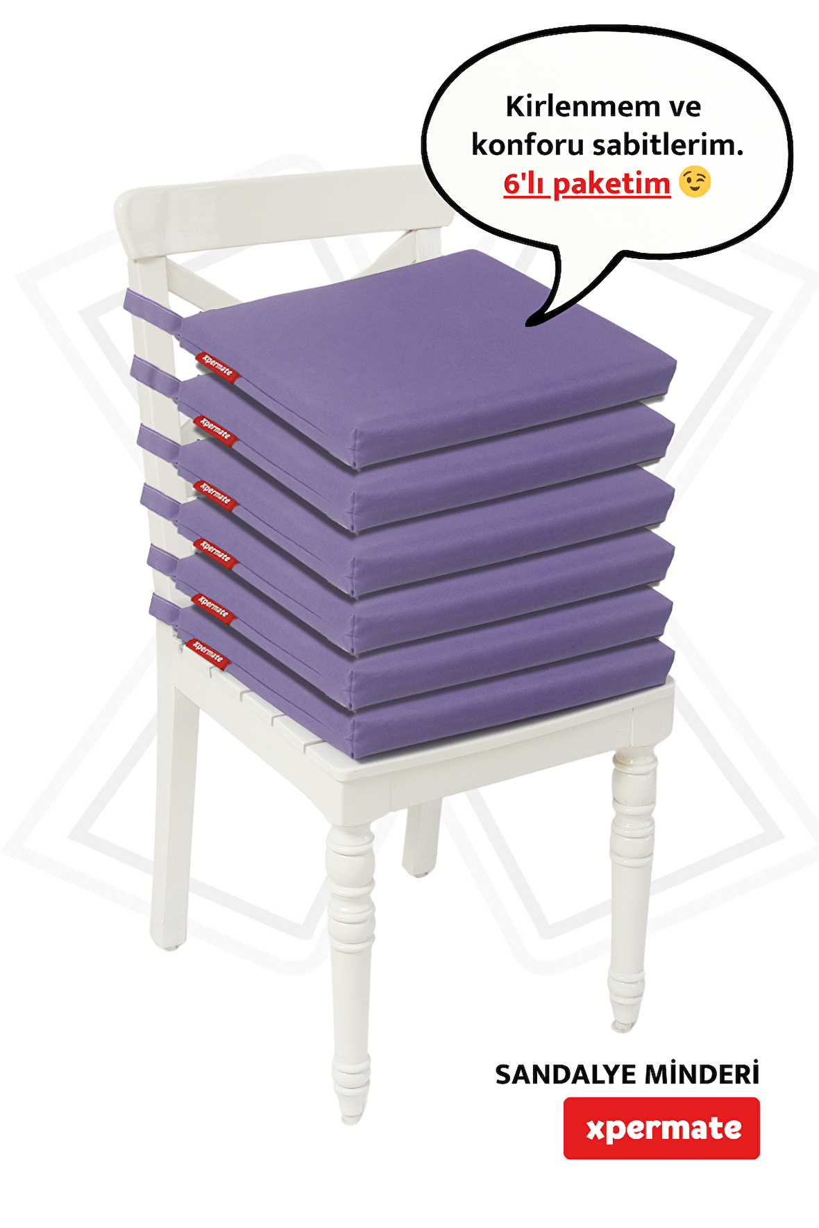 Xpermate Fermuarlı 6'lı Sandalye Minderi Su İtici Kumaş 40x40 Cm Mor