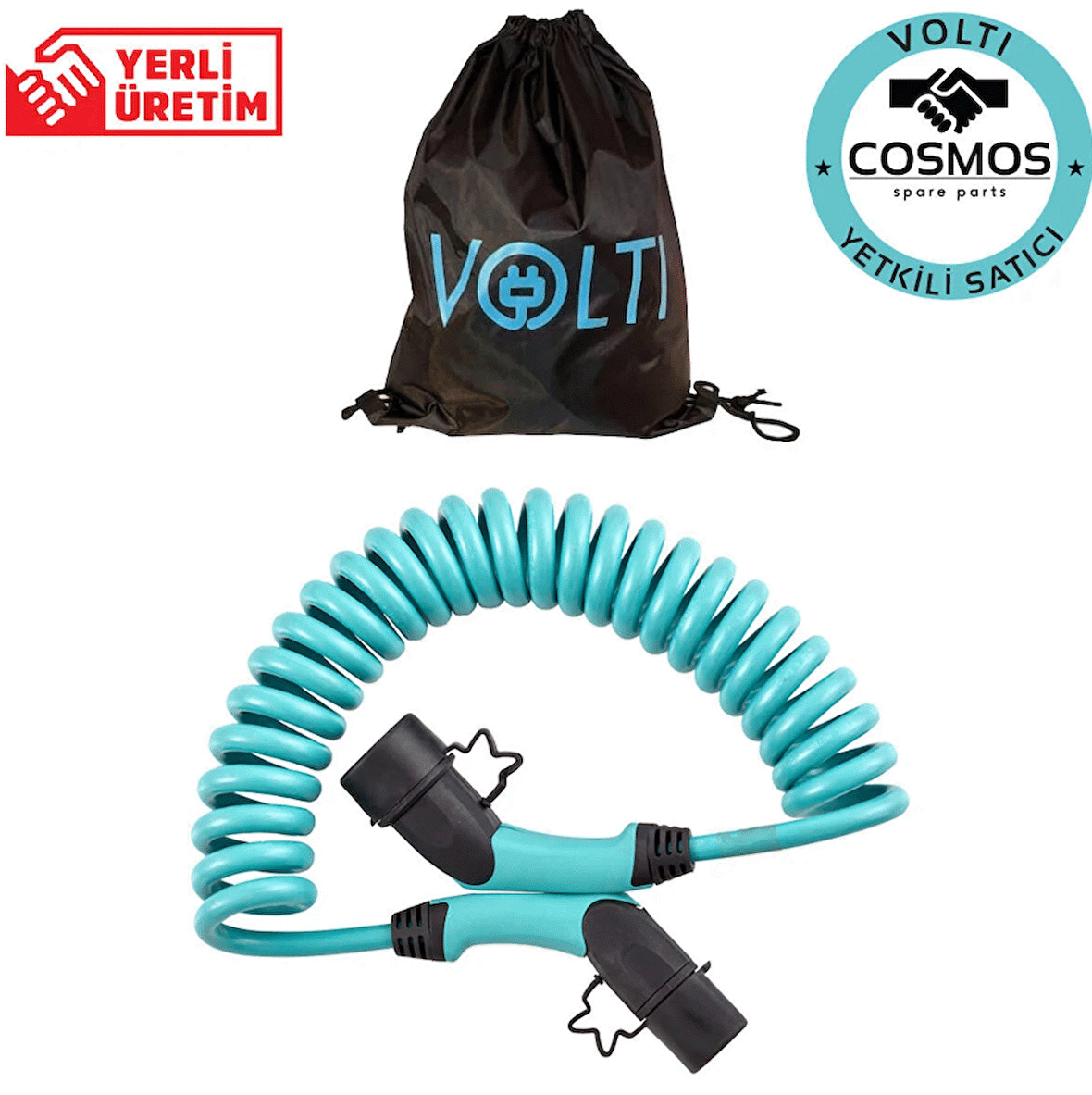 Volti Elektrikli Araba Spiral Şarj Kablosu 22KW / 32A / 3Faz / Tip-2