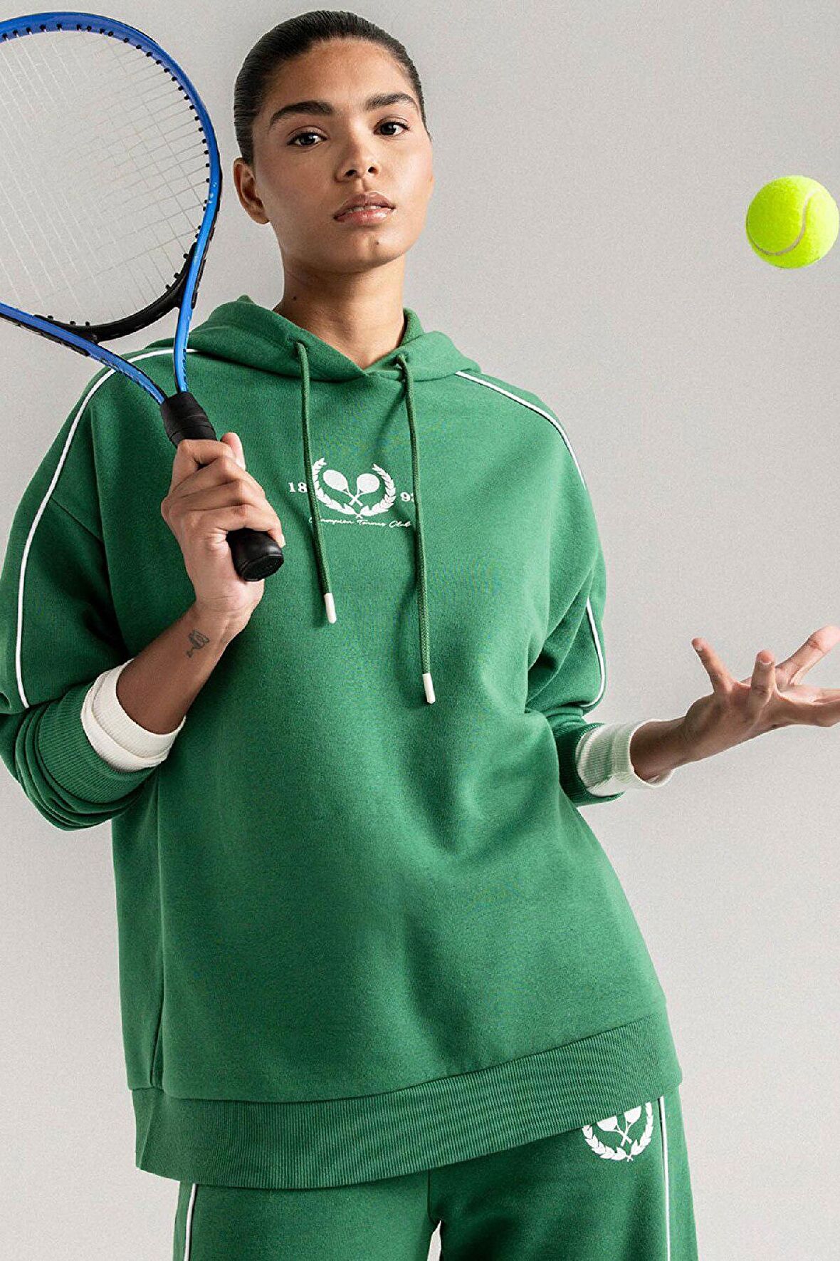 DeFactoFit Oversize Geniş Kalıp Kapüşonlu Sporcu Sweatshirt D1700AX24AUGN1246