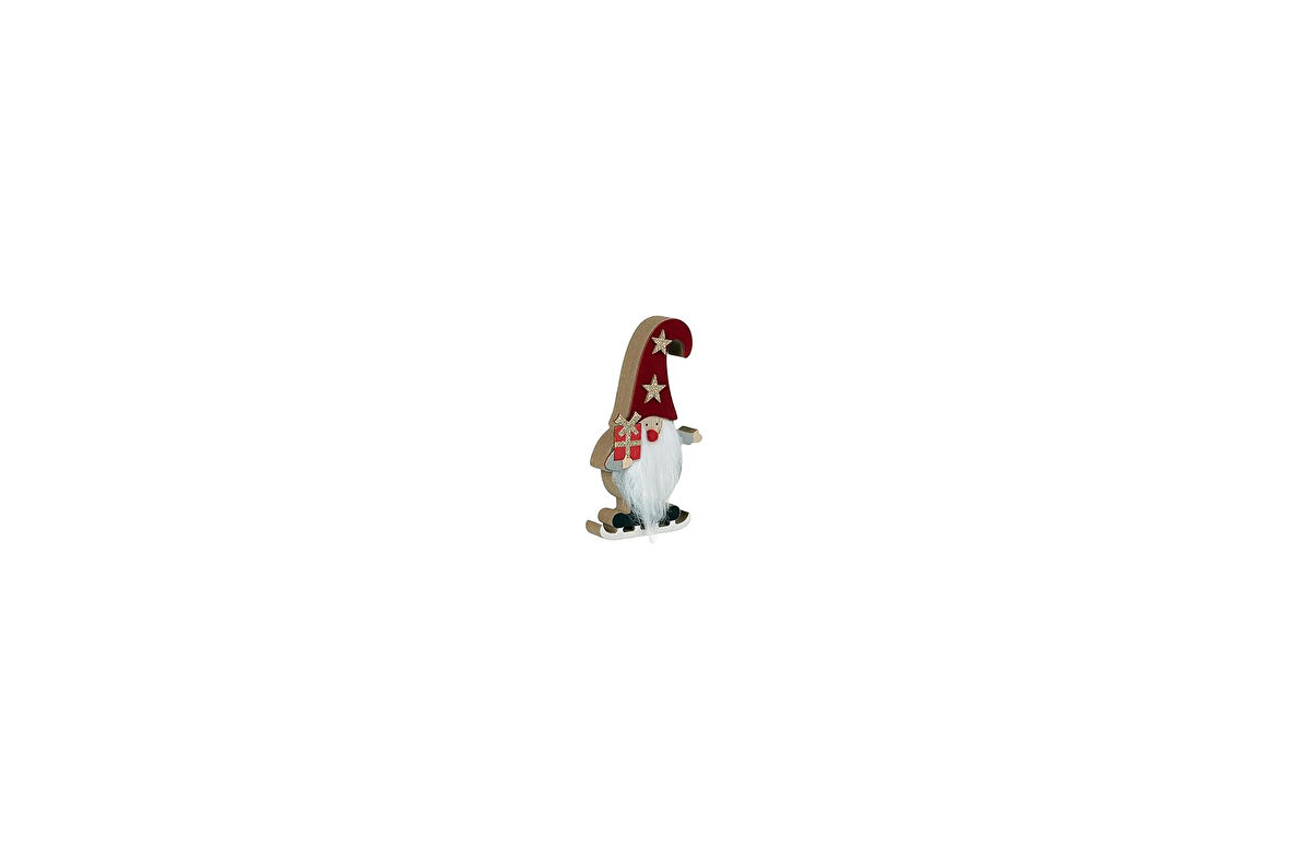 SOLE Yılbaşı Süsü Dekoratif Ahşap Kürklü Gnome Noel Baba Biblo Figür - 14 cm