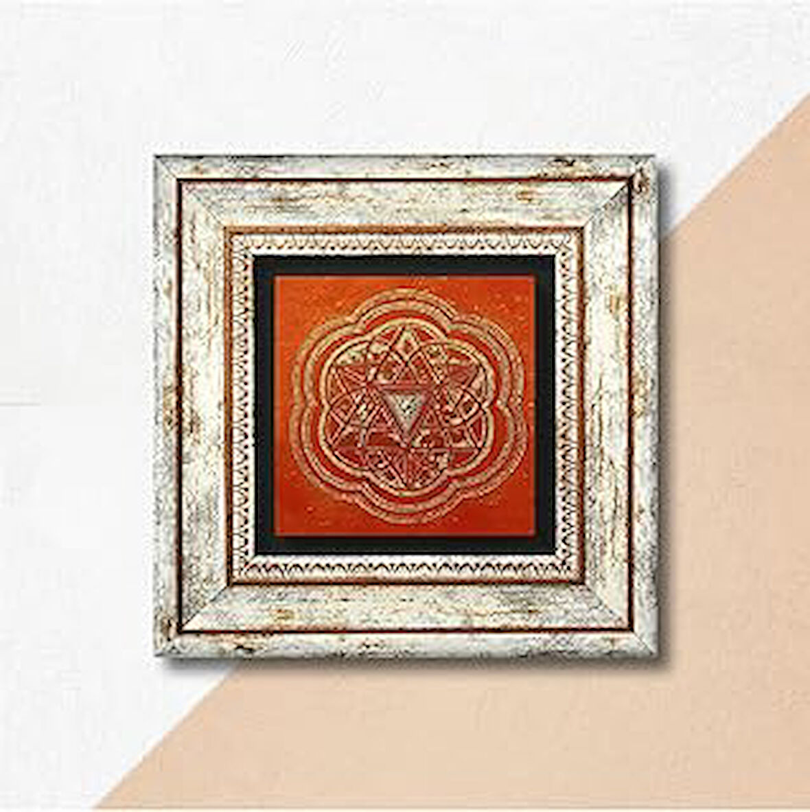 Pinecone Sri Yantra Taş Duvar Tablosu Çerçeveli Duvar Dekoru Wall Art T1-170