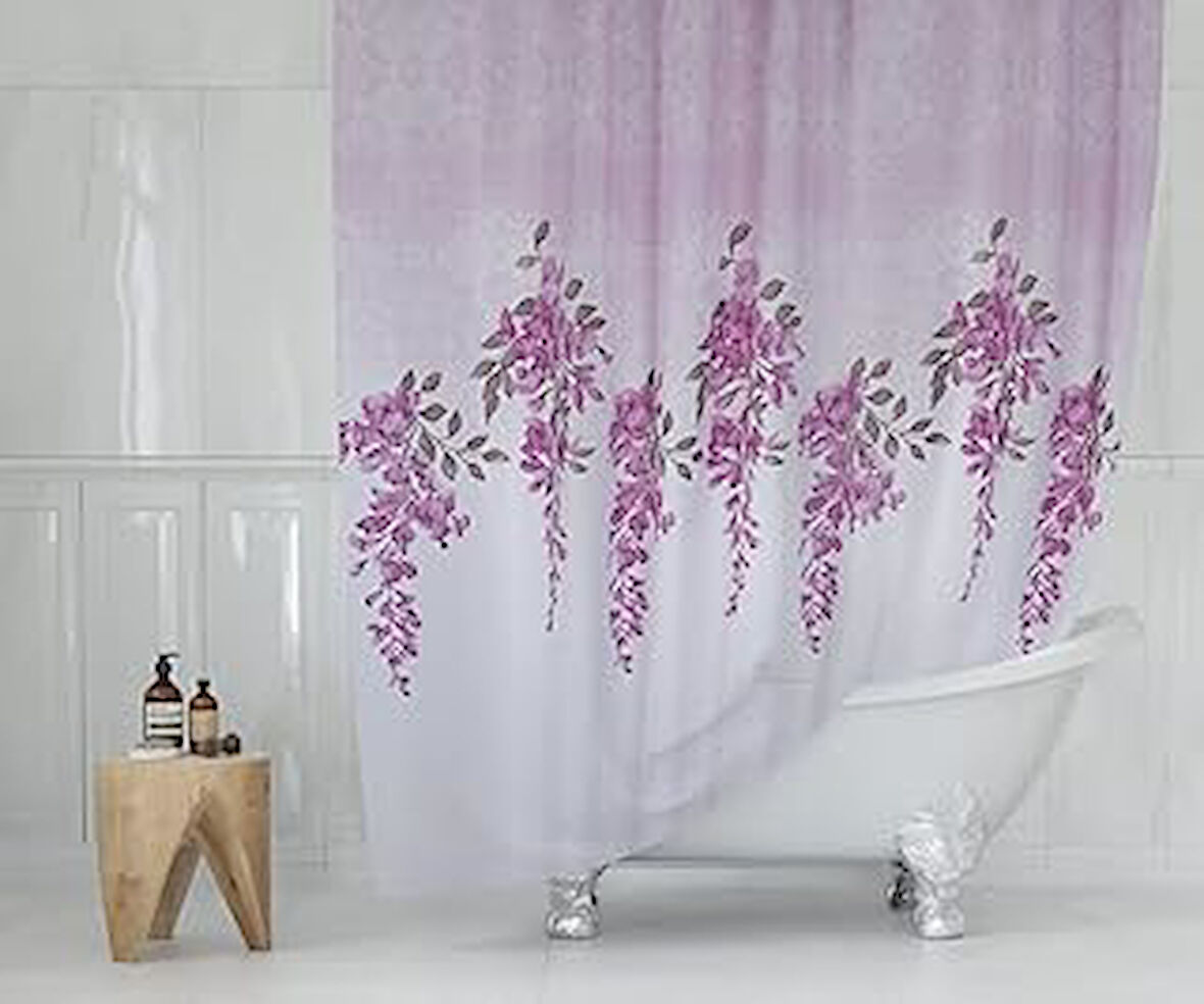 Tropikhome Lila Banyo Perdesi - 180x200 cm Duş Perdesi Polyester Kumaş Su Geçirmez Banyo Perdeleri, Tek Kanat Banyo Duş Perdesi