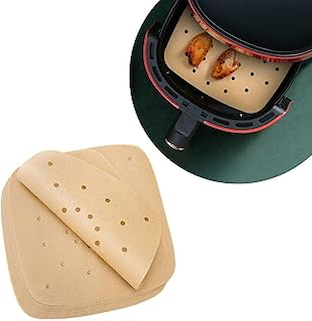 A1 Airfryer Pişirme Kağıdı, Tek Kullanımlık Fritöz Yağ Geçirmez Pişirme Kağıdı Delikli Model 50 Adet