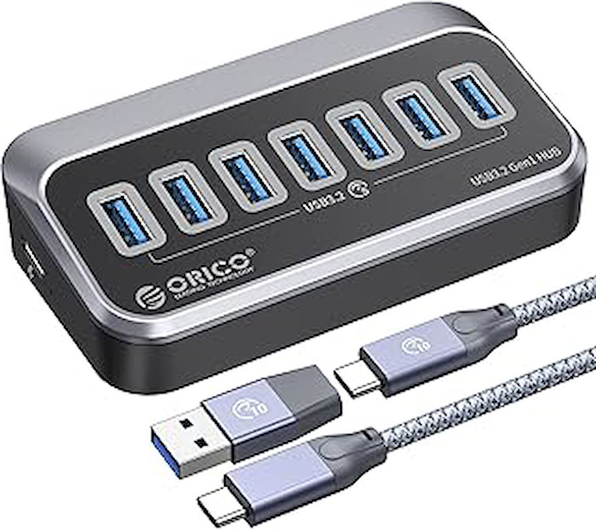 ORICO USB 3.0 Hub , 1.64Ft USB-C Kablosu ve USB-A Adaptörlü 7 Bağlantı Noktalı USB Hub, iMac için USB 3.2 Gen1 Splitter, Tüm MacBook'lar, Mac Mini