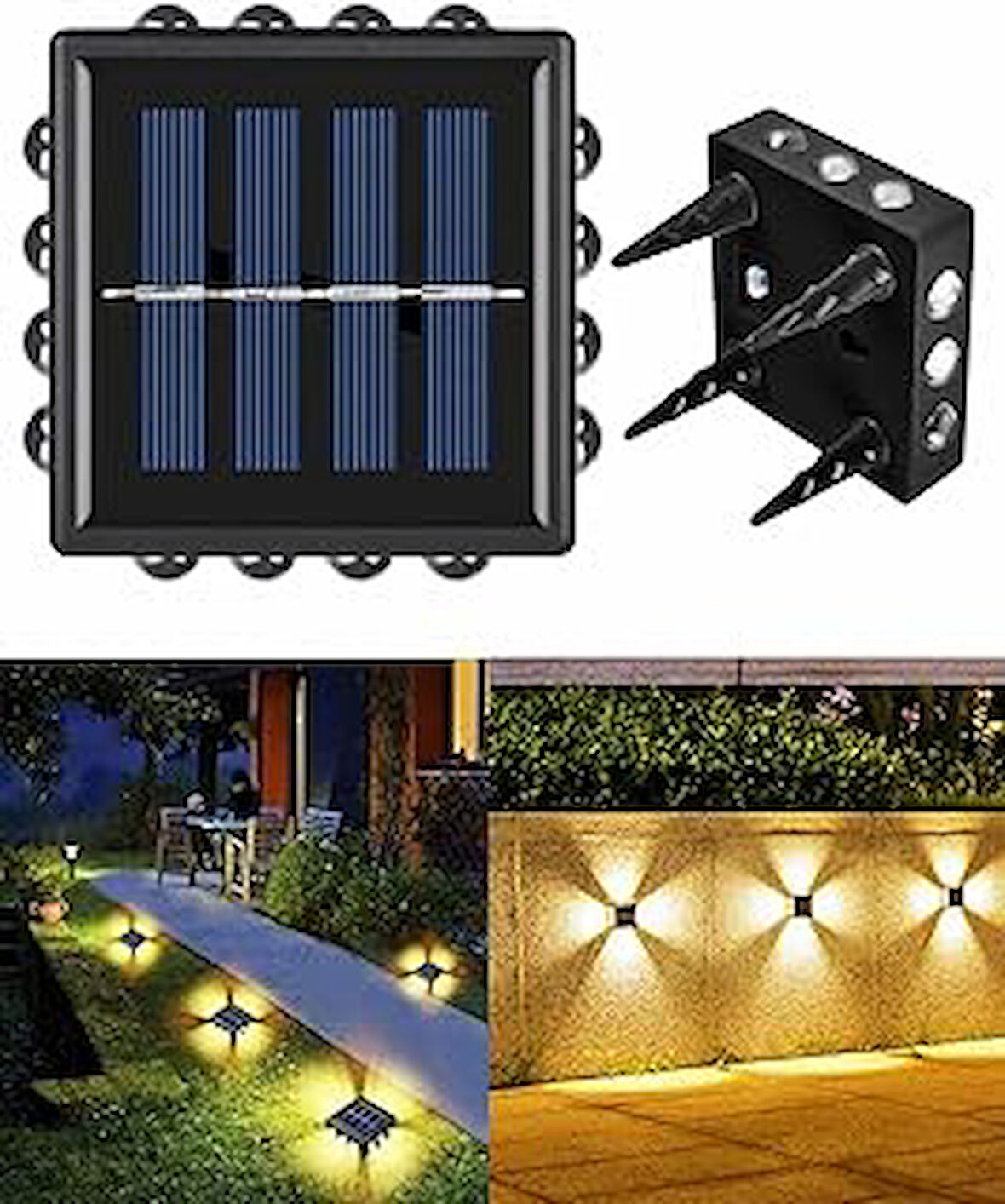 Kyrotech 12 Led Solar Güneş Enerjili Bahçe Aydınlatma Gün Işığı Aplik Led Işık Işıldak Lamba Fener Süs Balkon Dekorasyonu Kamp Peyzaj Teras Avlu Havuz Veranda Su Geçirmez Duvar Ve Zemine Uygun Otomatik ON/OFF