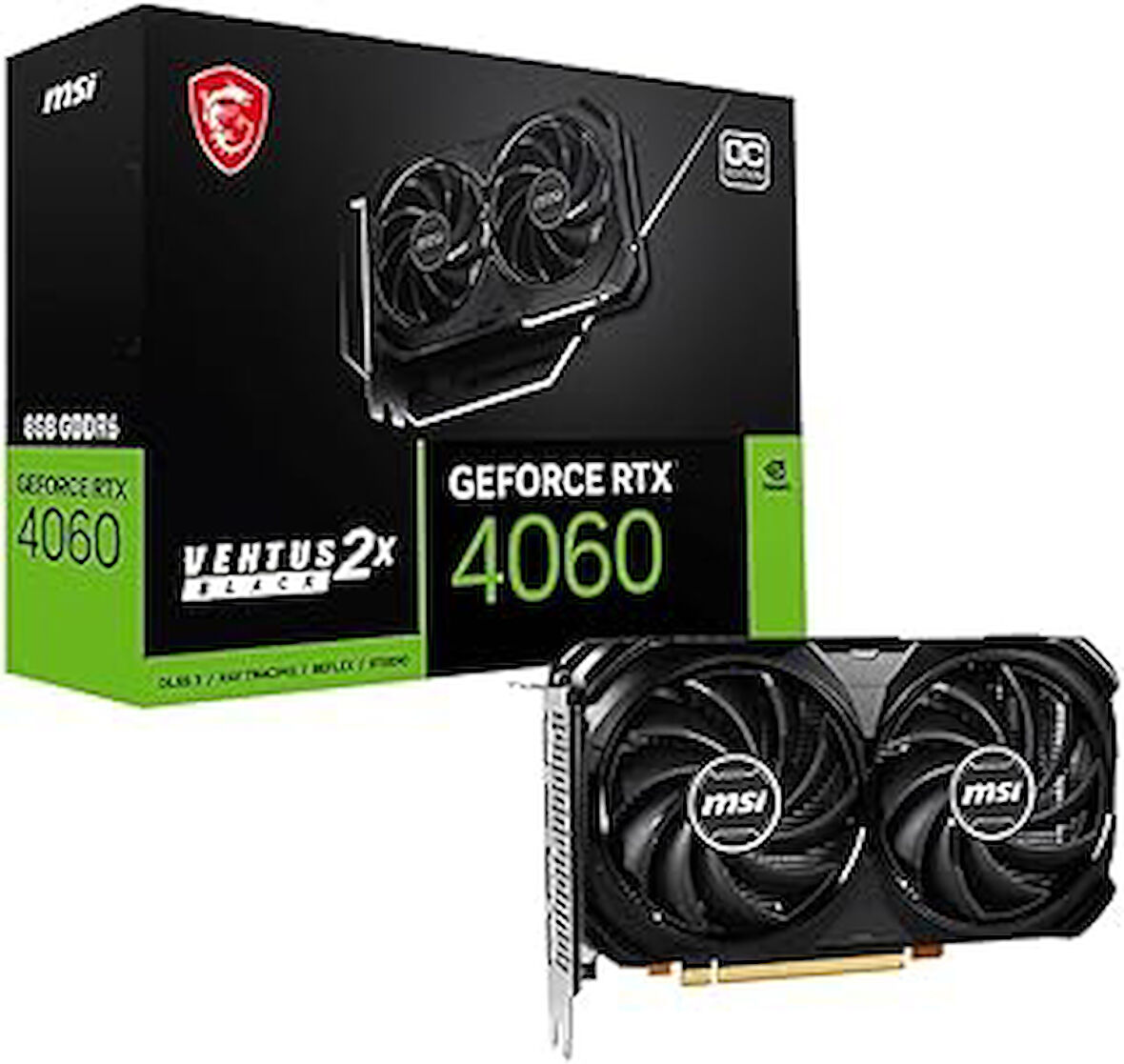 MSI VGA GEFORCE RTX 4060 VENTUS 2X BLACK 8G OC RTX4060 8GB GDDR6 128B DX12 PCIE 4.0 X8 Ekran Kartı