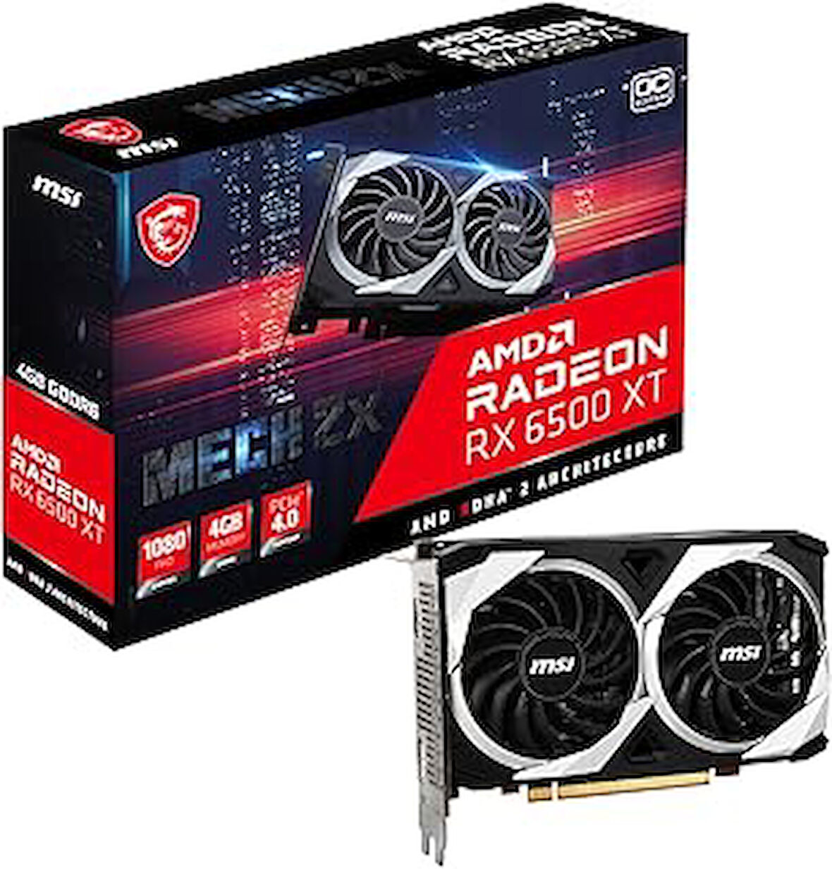 MSI Radeon RX 6500 XT MECH 2X 4G OC Oyun Grafik Kartı - GPU 2685/2825 MHz, 4000MB DDR6 Bellek, Siyah