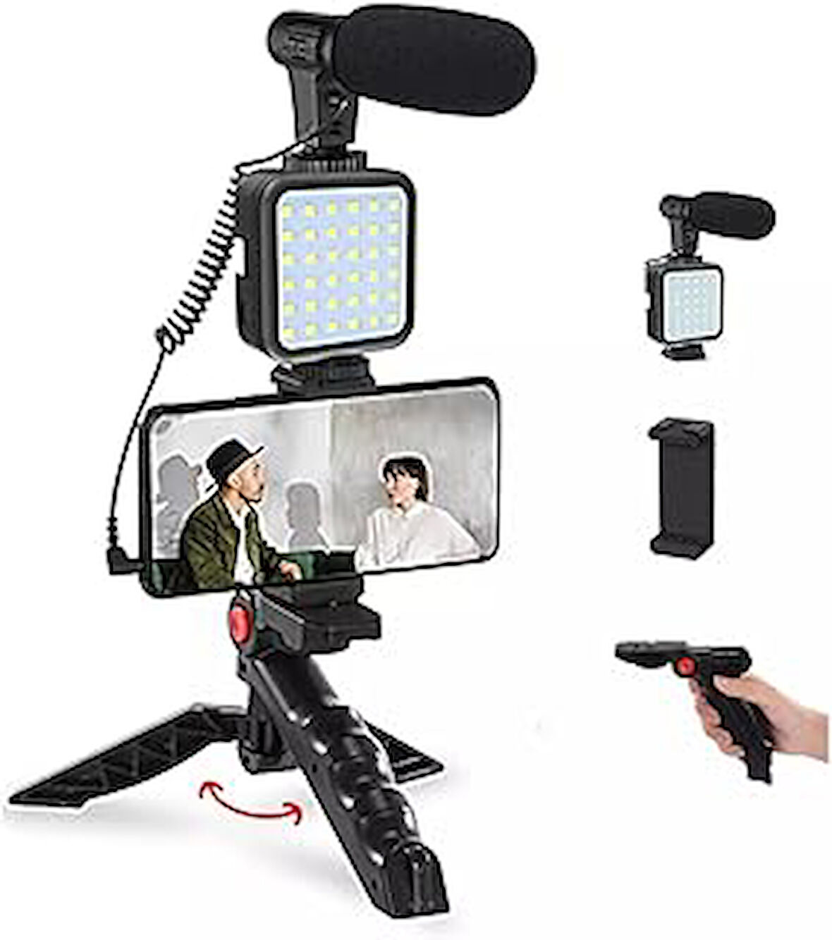 heartz Video Üretimi için Kit Kumandalı Mikrofon Led Işık ve Mini Tripod Için Telefon Vlog Video Kayıt AY-49 Making Video