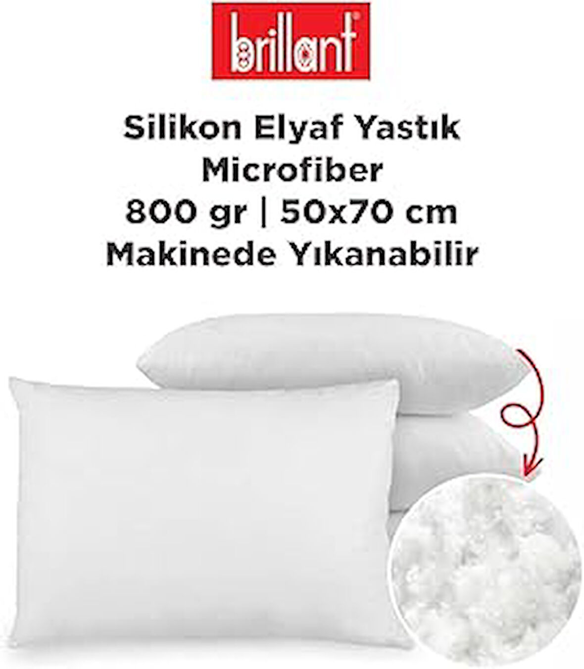 Arsimo Microfiber Silikon Elyaf Yastık 800 gr | 50x70 | Makinede Yıkanabilir Silikon Yastık