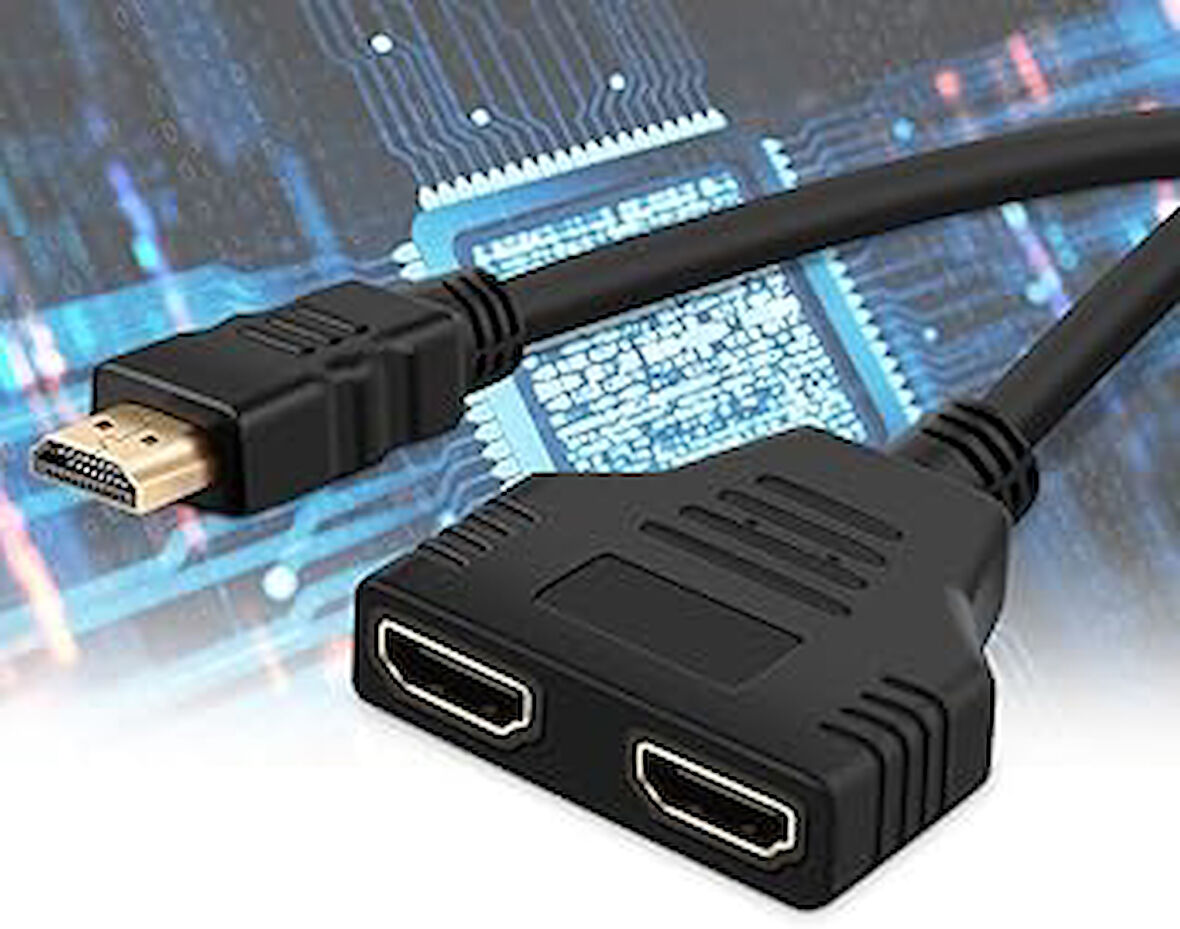 GüncelÇarşı HDMI Çoklayıcı, Çoğaltıcı, Hdmi Erkek-Hdmi Dişi X 2 Adaptör, Max Çözünürlük 2160p, 30 cm kablo