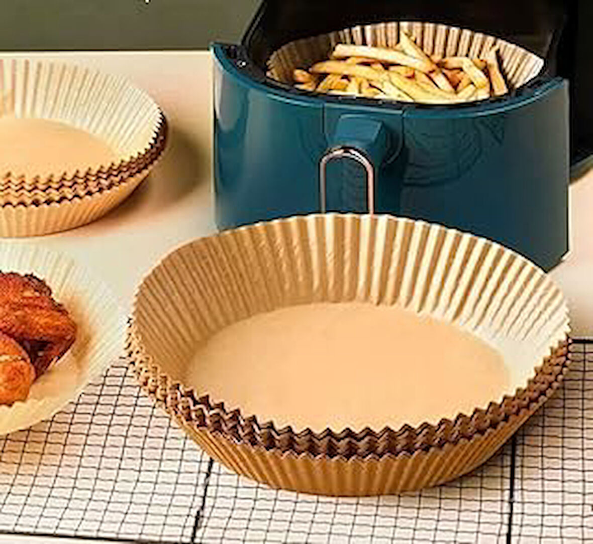 Ankanorm Büyük Boy Fritöz Pişirme Kağıdı Air Fryer XL Tüm Markalara Uygun Yuvarlak Model 50 Adet