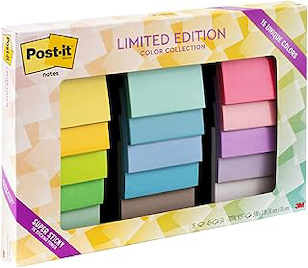 Post-it Notes S n rl retim S per Yap kan Renk Koleksiyonu, 7,62 cm x 7,62 cm, 15 Ped/Paket, 45 Sayfa/Ped