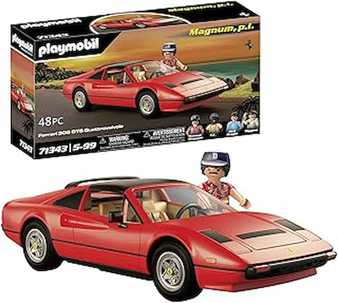 Playmobil Famous Cars 71343 Magnum, P.I. Ferrari 308 Gts Quattrovalvole, Süper Spor Araba, Araba Hayranları İçin Koleksiyon Parçası, Koleksiyoncular ve 5 Yaşından Büyük Çocuklar İçin Oyuncak