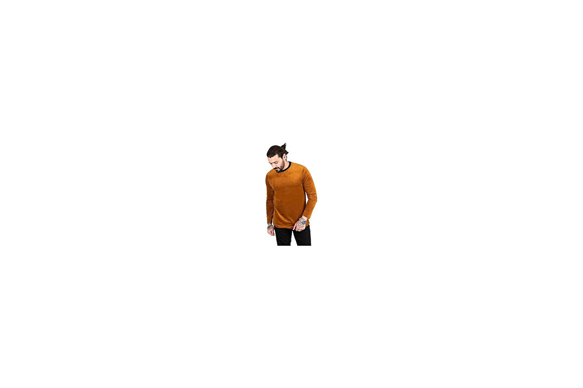 DeepSEA Bisiklet Yaka Düz Çizgili Yeni Sezon Kadife Erkek Sweatshirt 2200516