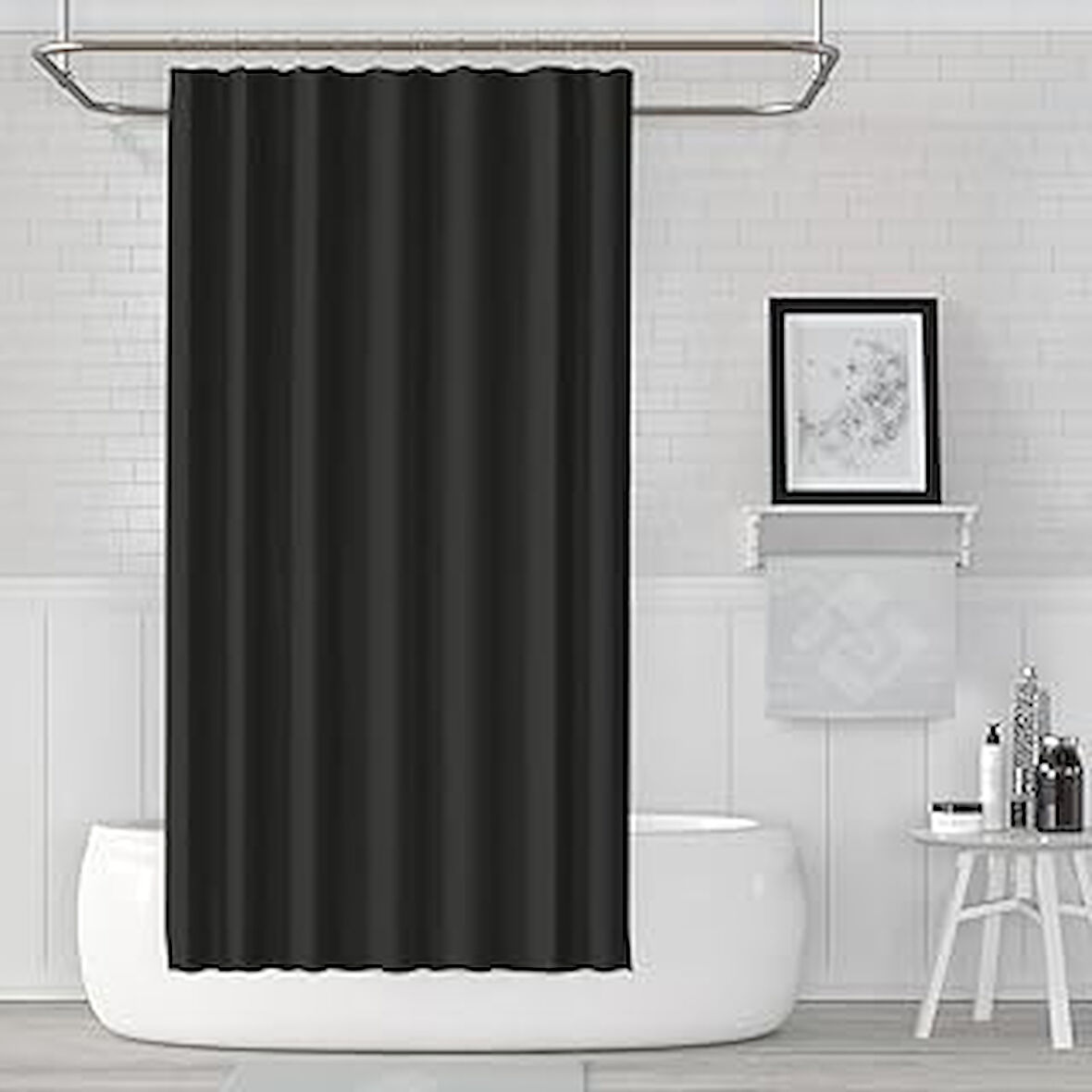 Tropikhome Siyah Banyo Perdesi - 180x200 cm Tek Kanat Banyo Perdesi - Su Geçirmez Küvet Perdesi - Yıkanabilir Polyester Kumaş Duşakabin Perdesi - Banyo Duş Perdesi