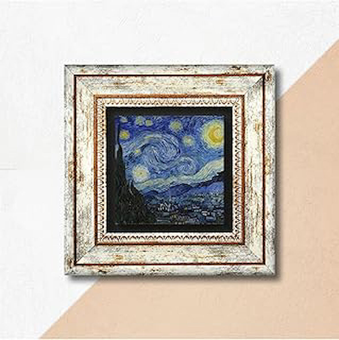 Pinecone Vincent van Gogh Yıldızlı Gece Taş Duvar Tablosu Çerçeveli Duvar Dekoru Wall Art K1-65