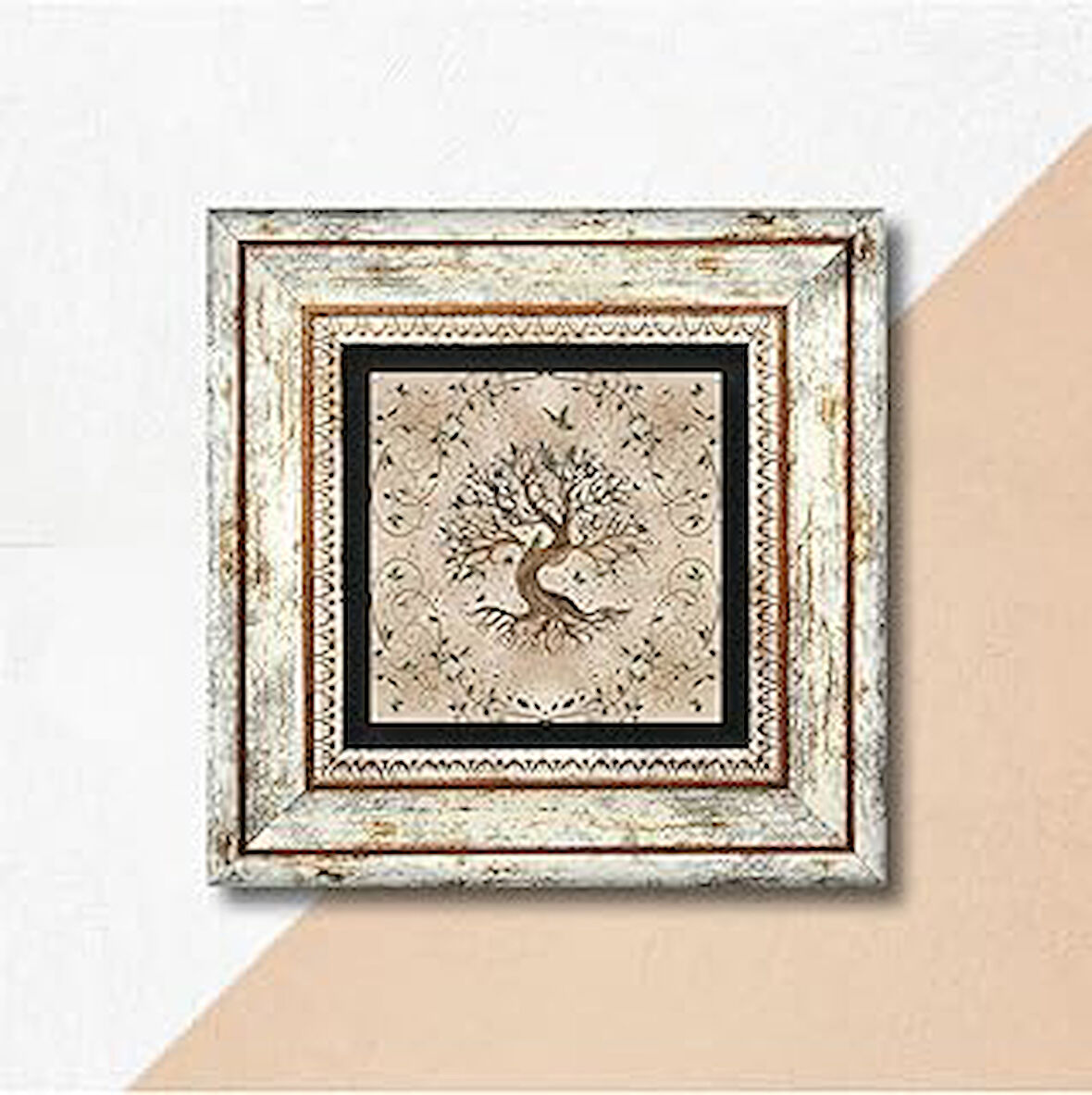 Pinecone Hayat Ağacı Taş Duvar Tablosu Çerçeveli Duvar Dekoru Wall Art K1-07