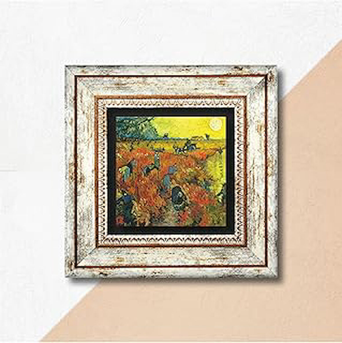 Pinecone Van Gogh Arles'te Kırmızı Bağ Taş Duvar Tablosu Çerçeveli Duvar Dekoru Wall Art T1-288