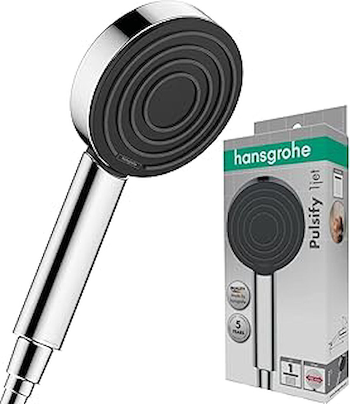 hansgrohe Pulsify S duş başlığı, duş başlığı, 1 püskürtme türü, kireç önleme fonksiyonu, krom, plastik