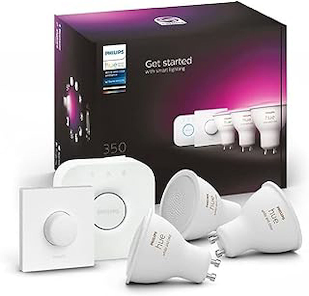 HueWCA 4.3W Renkli Akıllı Led Ampul Başlangıç Seti 3'lü, Akıllı Butonlu, GU10 Spot, Bluetooth Özellikli