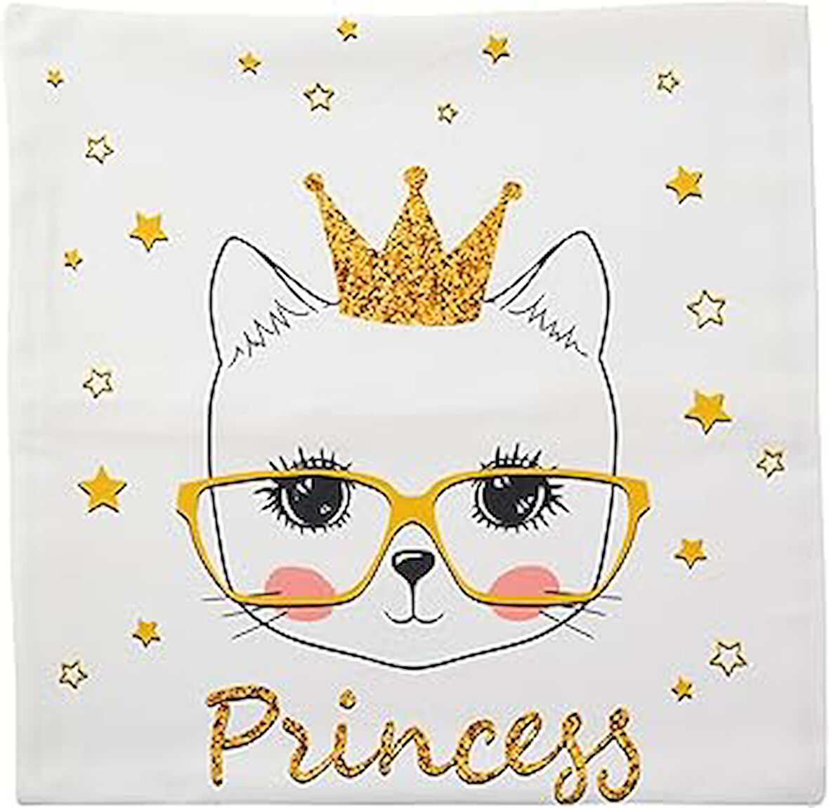 RealHomes K2471 Princess Kedi Motifli Modern Yastık Kılıfı, 43x43 cm