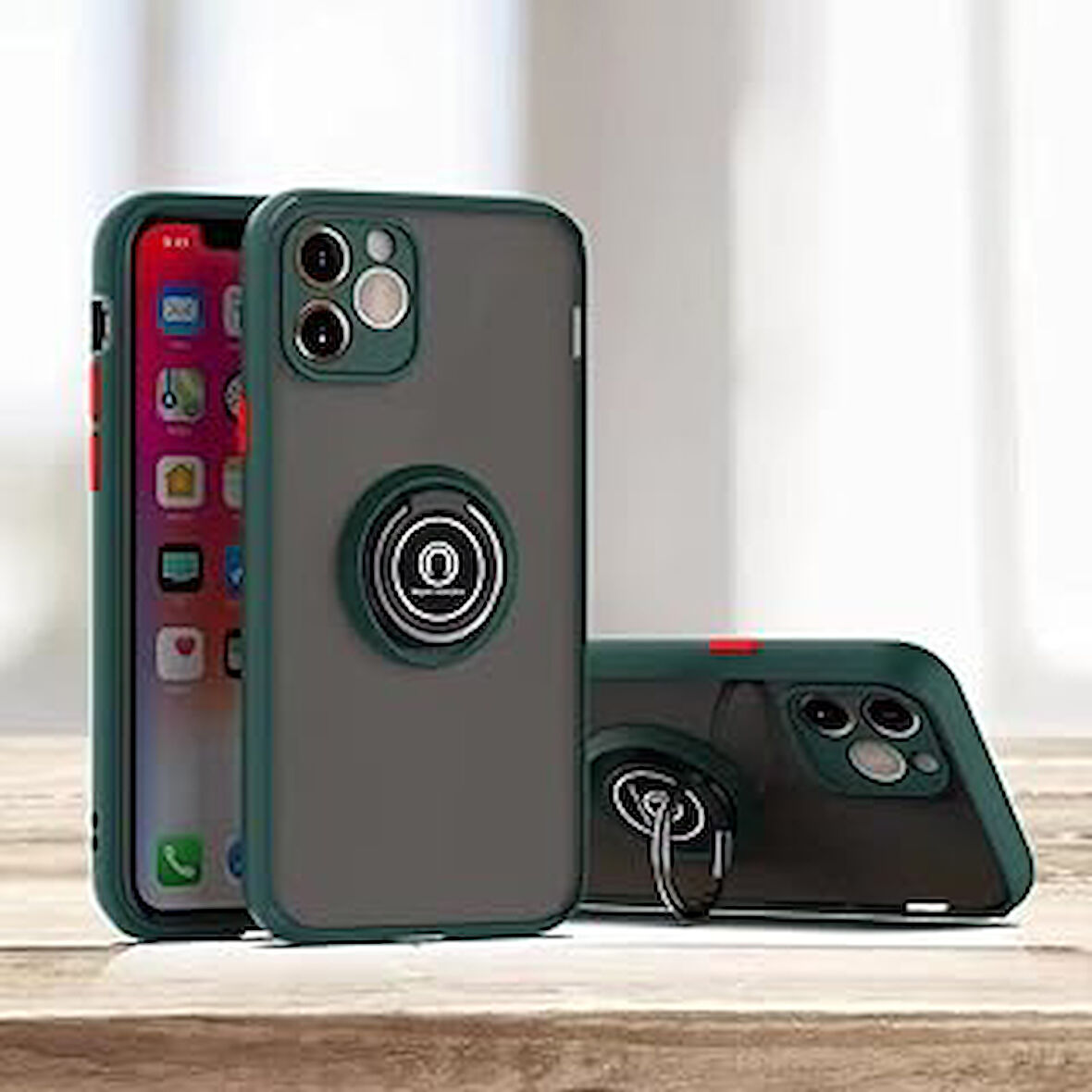 GGM GİYİM & AKSESUAR Tcp iring magnetic sheet case iphone 12 inç ile uyumlu Renkli Tuşlu Manyetik Yüzüklü Business Kamera Korumalı TPU Kılıf