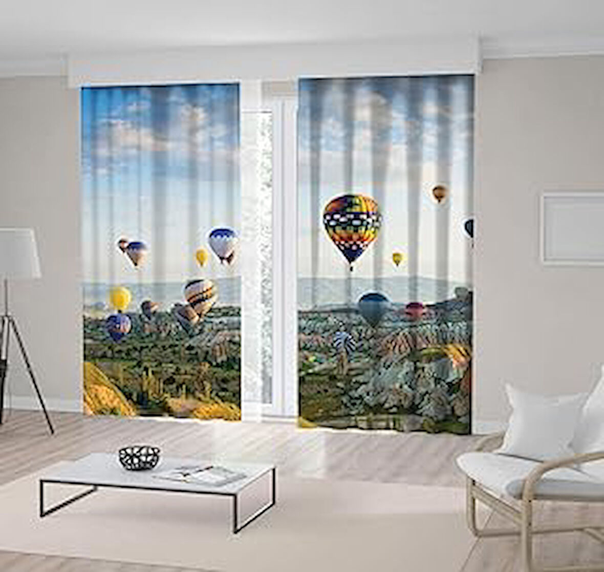 Henge Home Baskılı Fon Perde Kapadokya Balon Manzaralı Vadi Desenli Tek Kanat : 150cm X 275cm