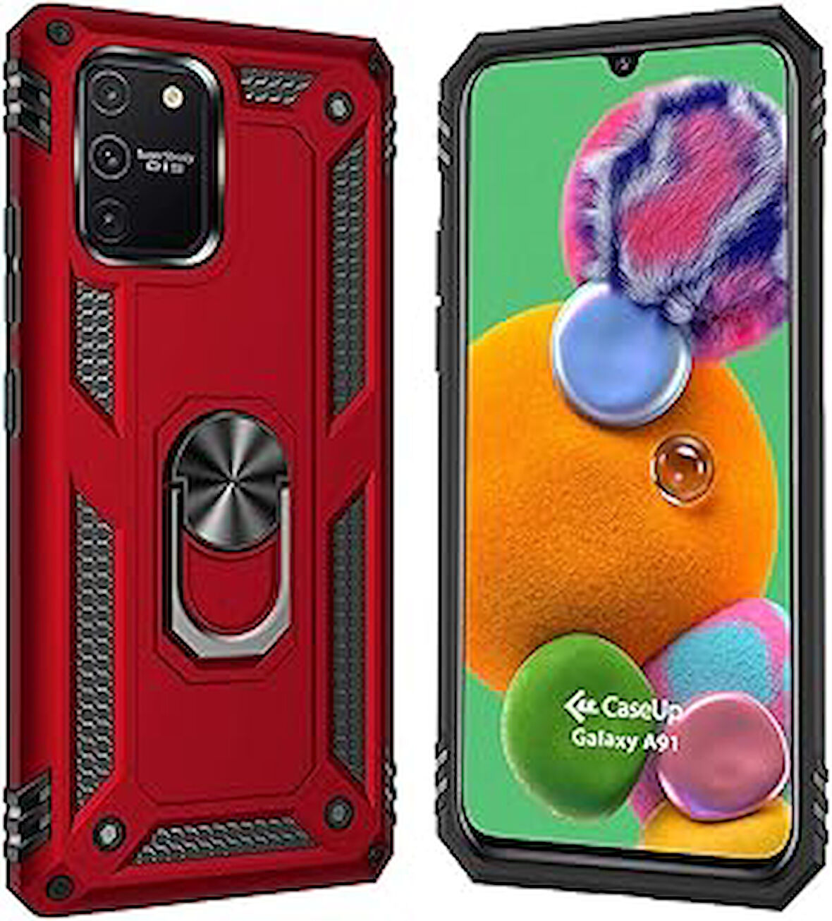 CaseUp Galaxy A91, CaseUp Magnetic Ring Uyumlu Kılıf Kırmızı