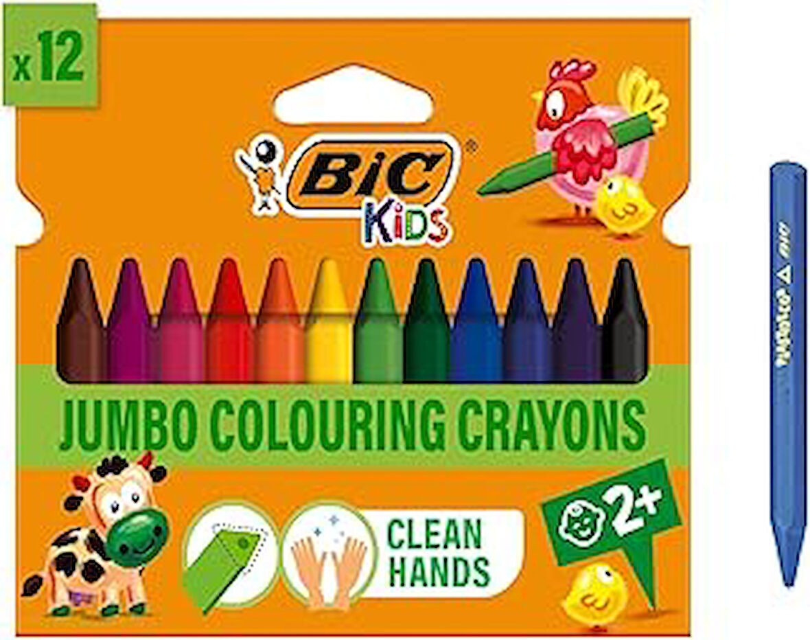 BIC Plastidecor Elleri Kirletmeyen Üçgen Pastel Boya, 12'Li Kutu, Elleri Boyamaz, 30 Aydan Büyük Çocuklar İçin İdeal