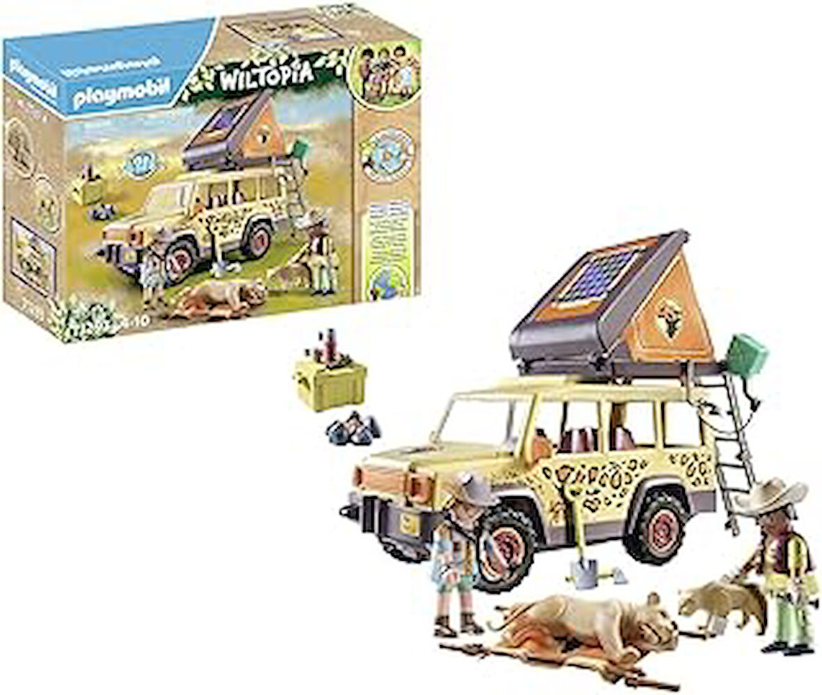 Playmobil Wiltopia 71293 Aslanlar ve Arazi Aracı, Savanada Macera Dolu Hayvan Bakımı, Sürdürülebilir Malzemeden Eğitici Oyuncak, 4 Yaşından Büyük Çocuklar İçin Oyuncak