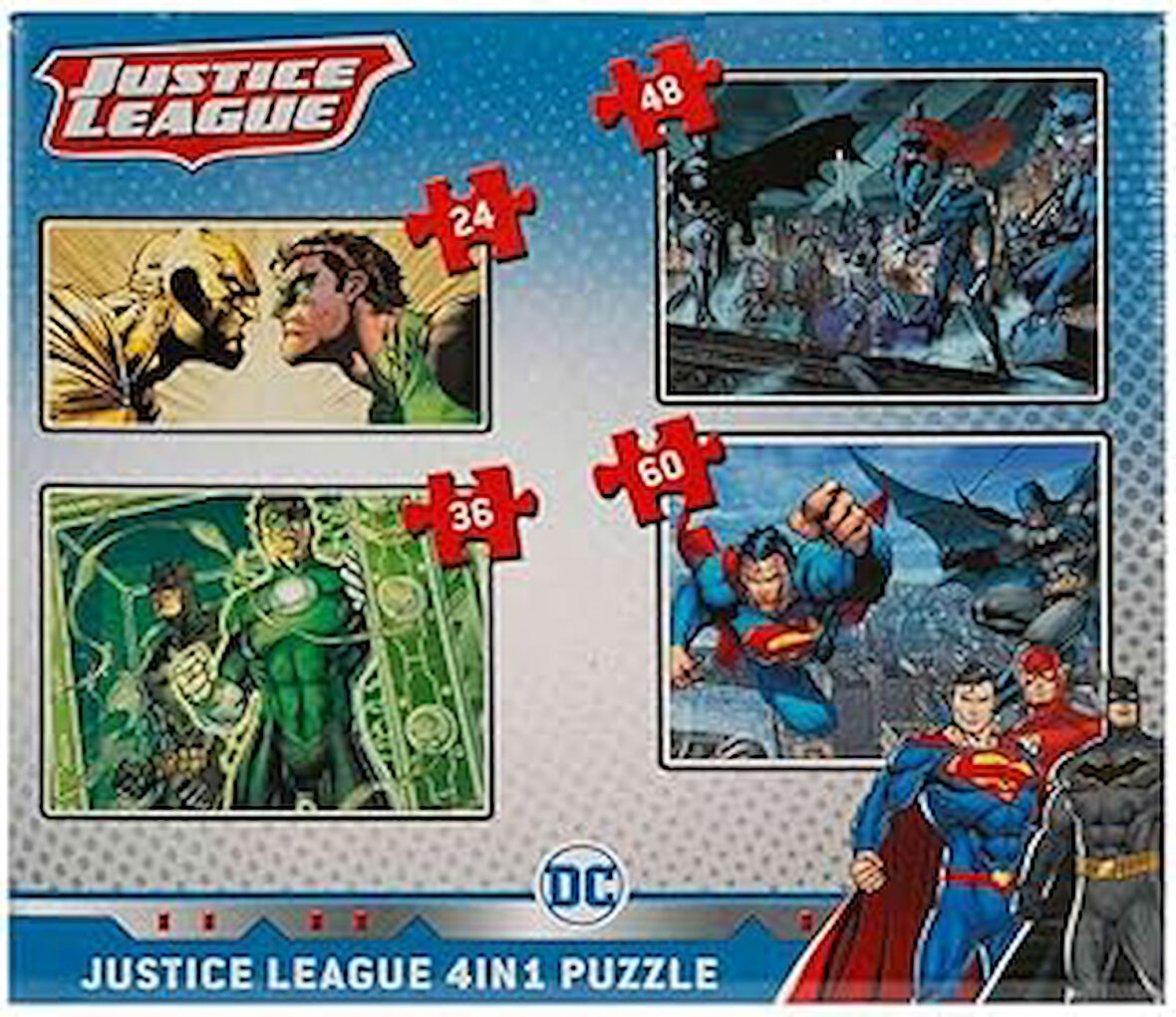 Arsimo Justice League Temalı 4'ü 1 Arada Puzzle, 48/36/24/60 Parça