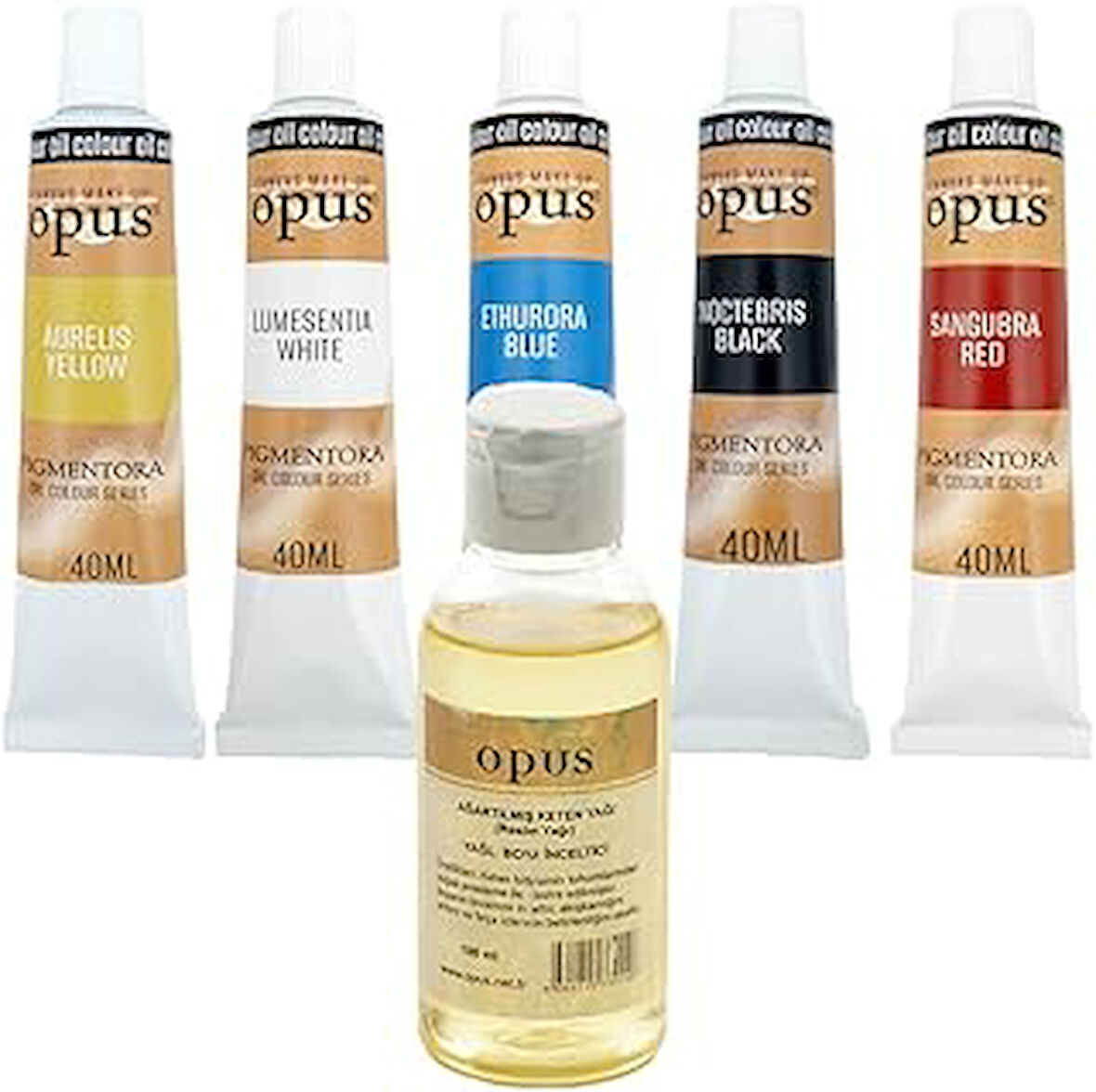 opus CANVAS MAKE UP Yağlı Boya 40ml 5 Renk + 100ml Keten Yağı Sarı Beyaz Mavi Siyah Kırmızı