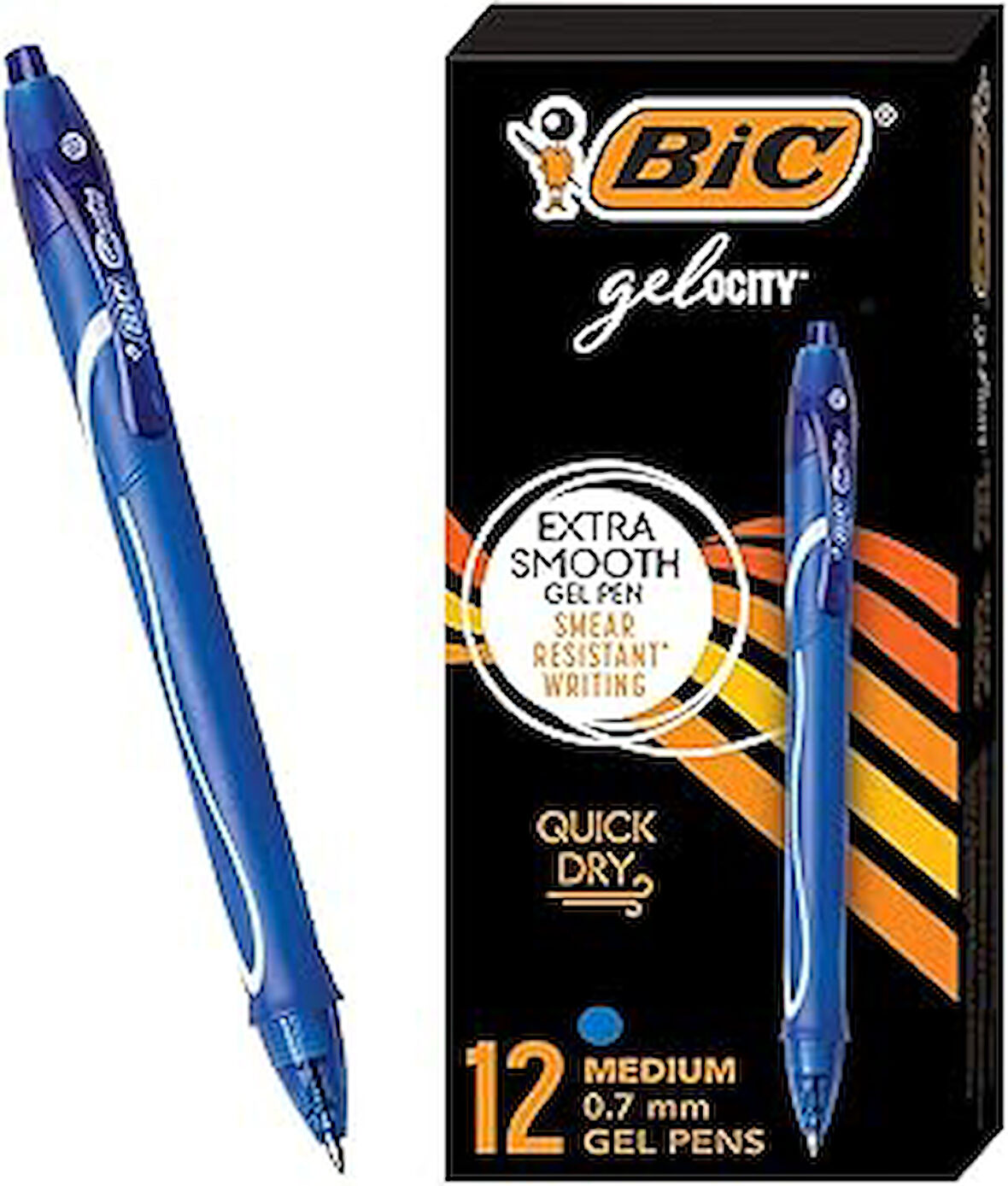 BIC Gel-ocity Quick Dry Hizli Kuruyan Jel Kalem 12'li Kutu Mavi, 0.7 mm Orta Kalınlıkta Uç, Hızlıca Kuruyan Jel Mürekkep