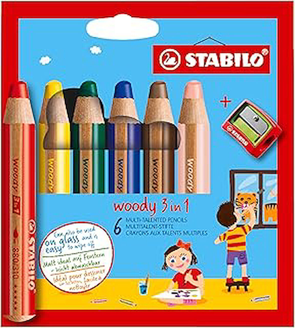 STABILO woody 3'ü 1 Arada - Çok Özellikli Kalem - 6'lı Paket - Çeşitli Renkler + Kalemtıraş